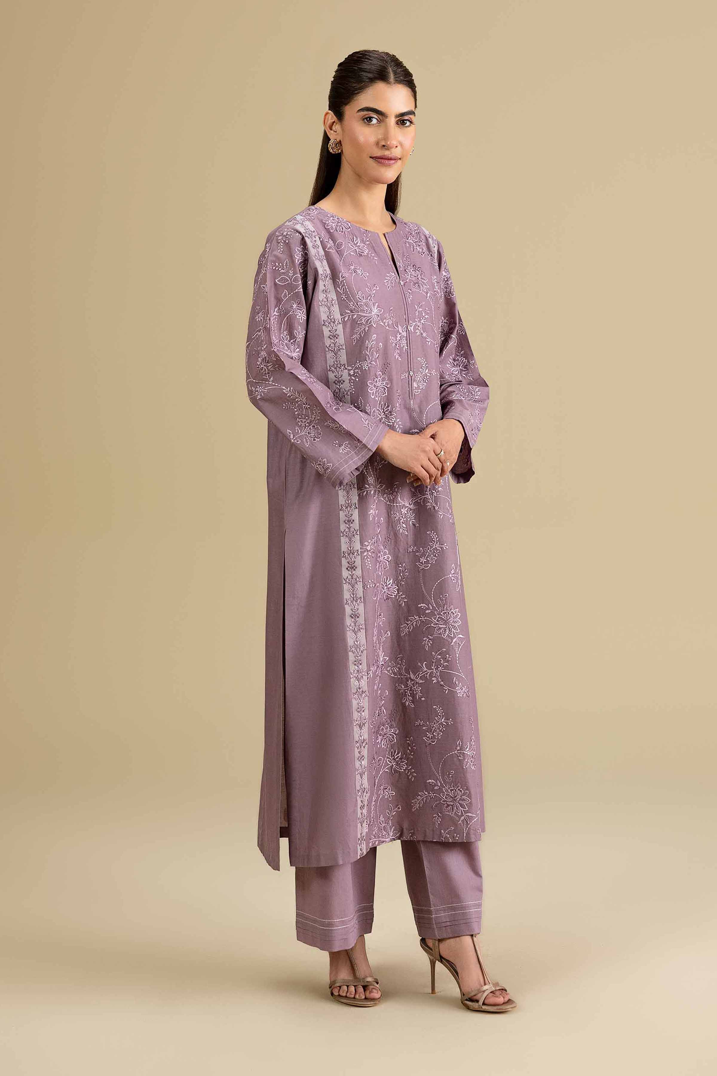 Nishat UK - Purple Embroidered Cambric 2-piece ready to wear luxury Dress