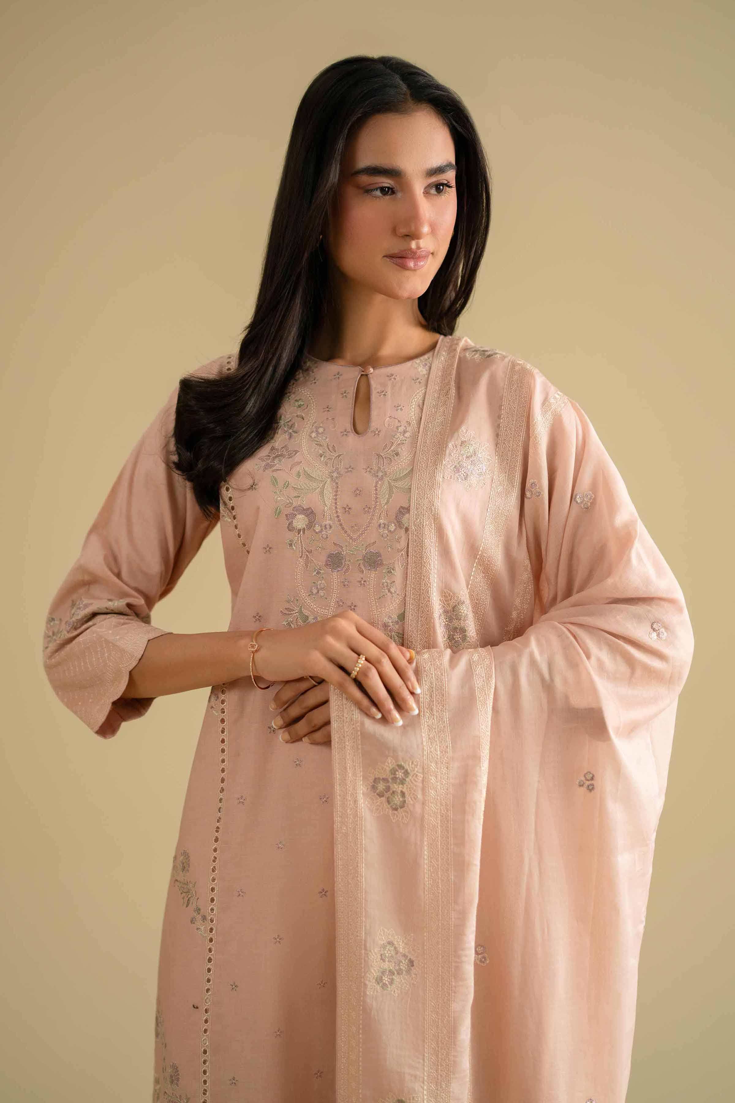 NishatUK - Pink Embroidered Cambric 2-piece ready to wear luxury Dress
