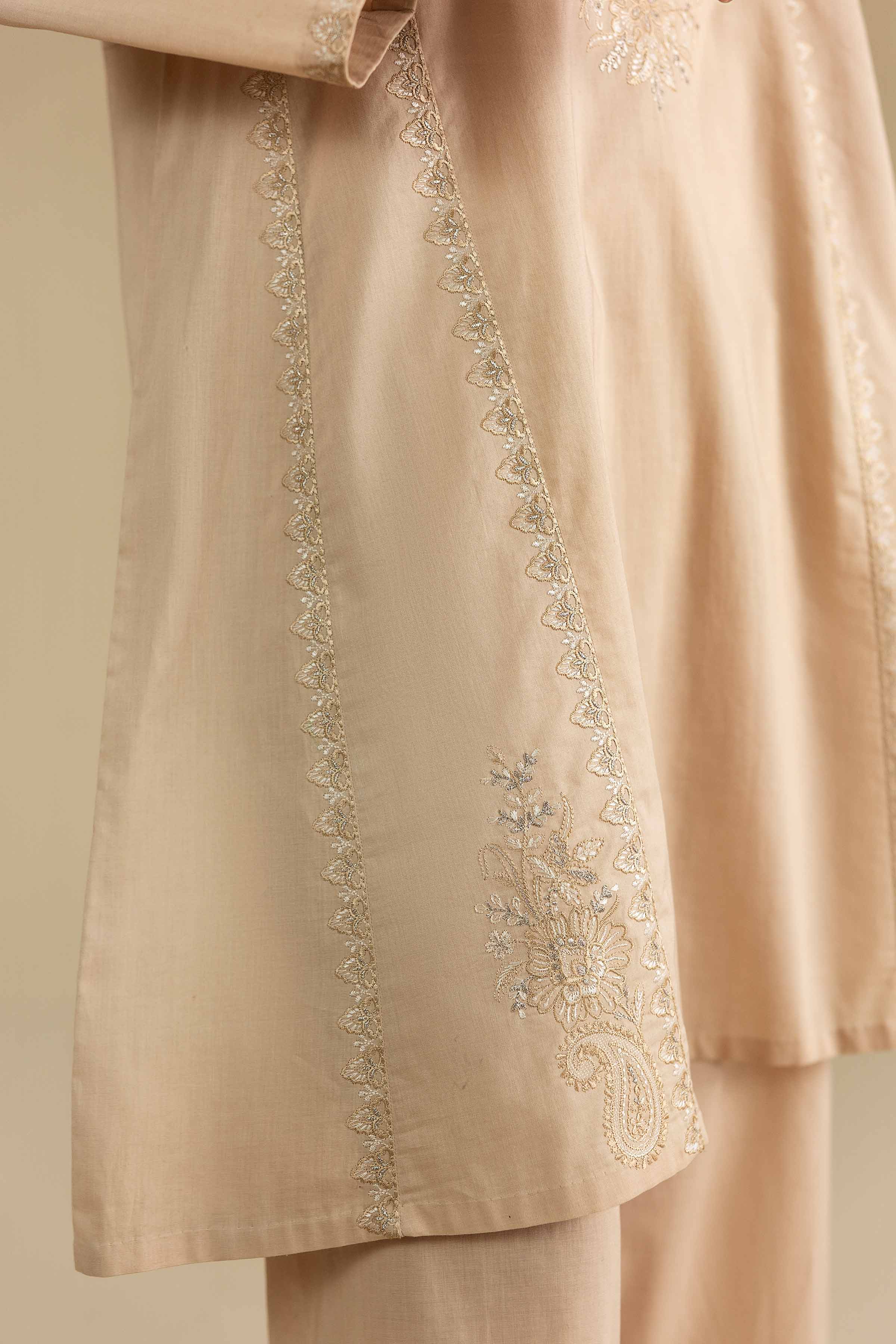Nishat UK - Beige Embroidered Cambric 2-piece ready to wear luxury Dress