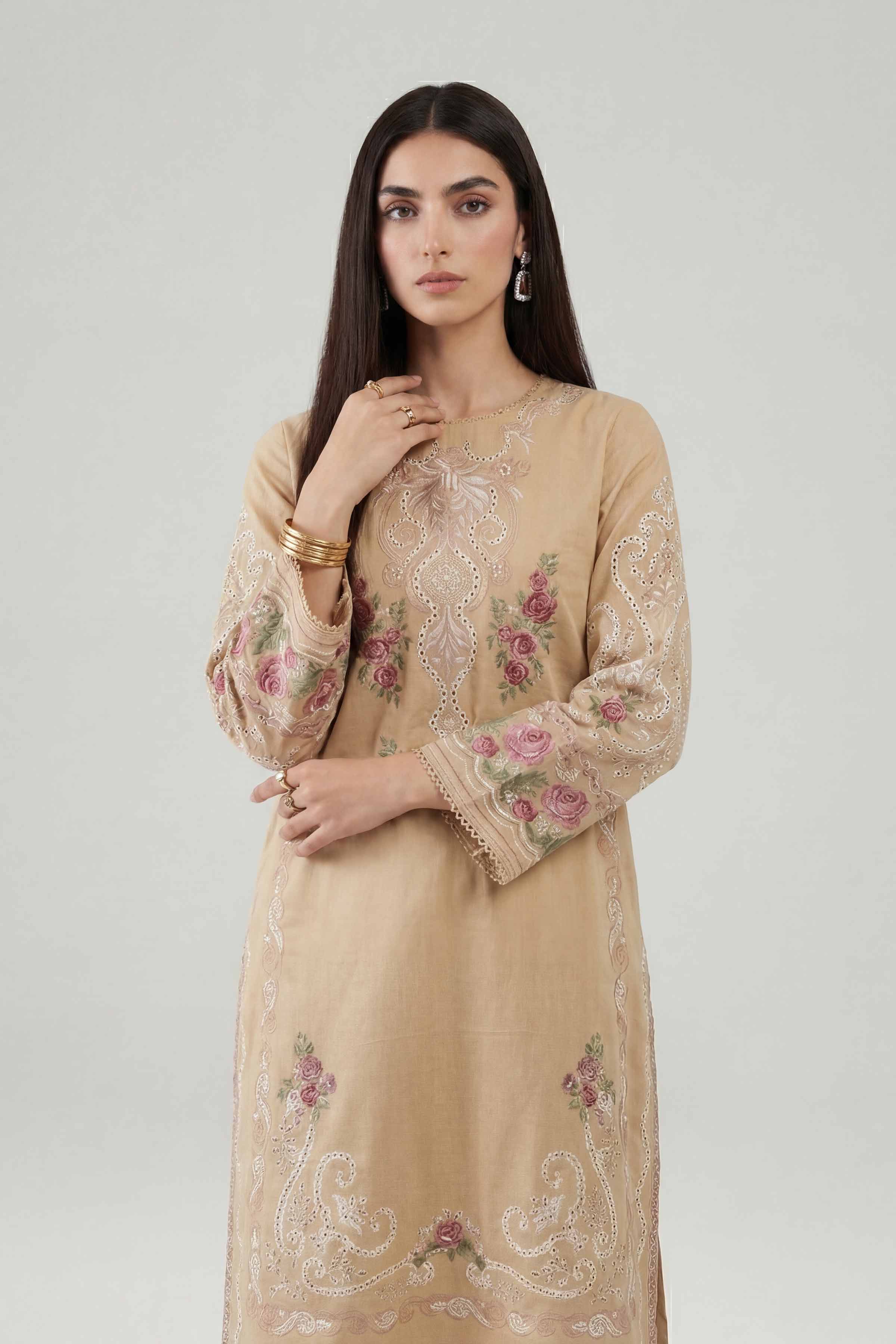 Nishat UK - Brown Embroidered Cambric 2 Pieces ready to wear Dress