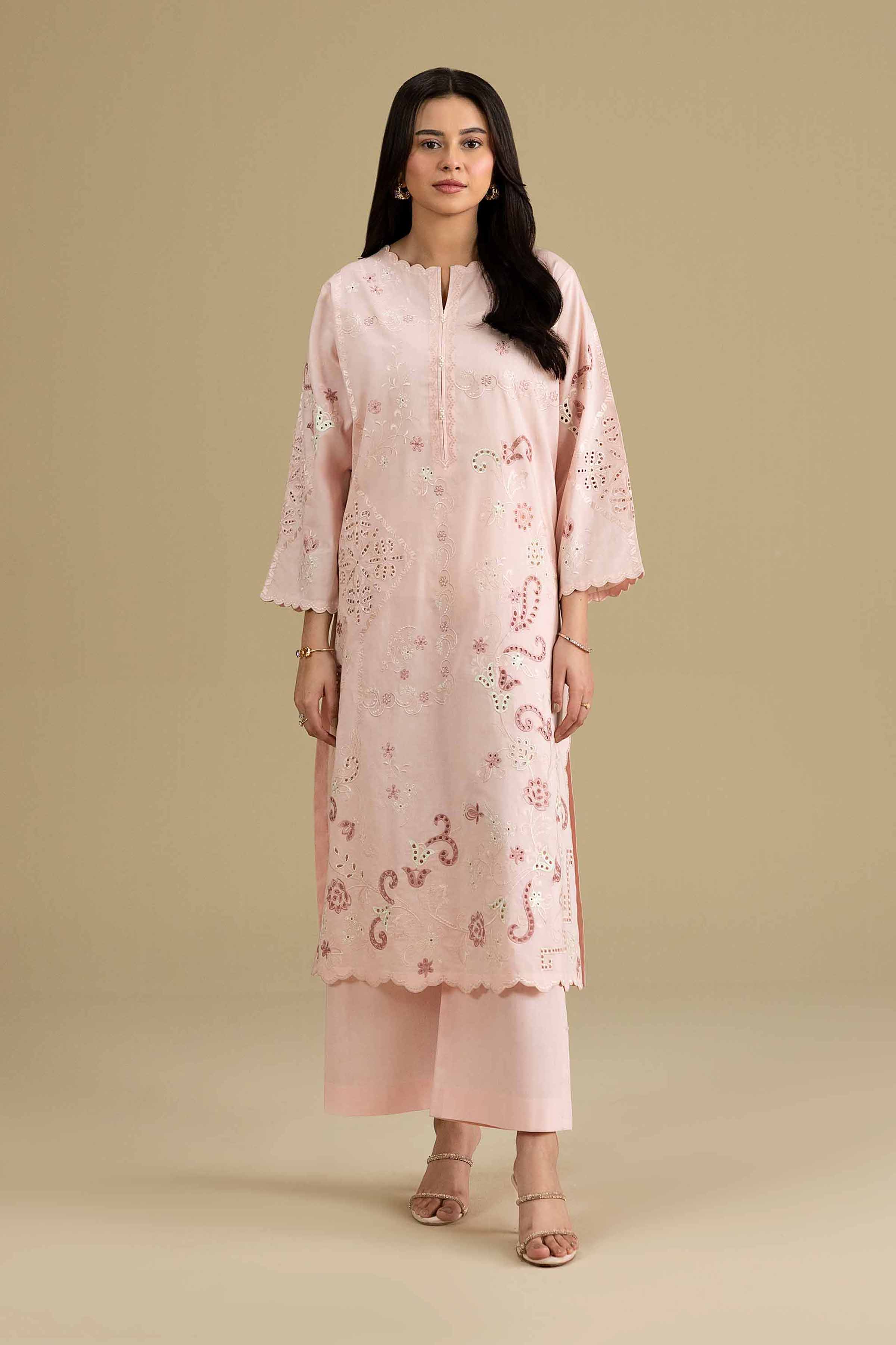 Nishat UK - Pink Embroidered Cambric 2-piece ready to wear luxury Dress