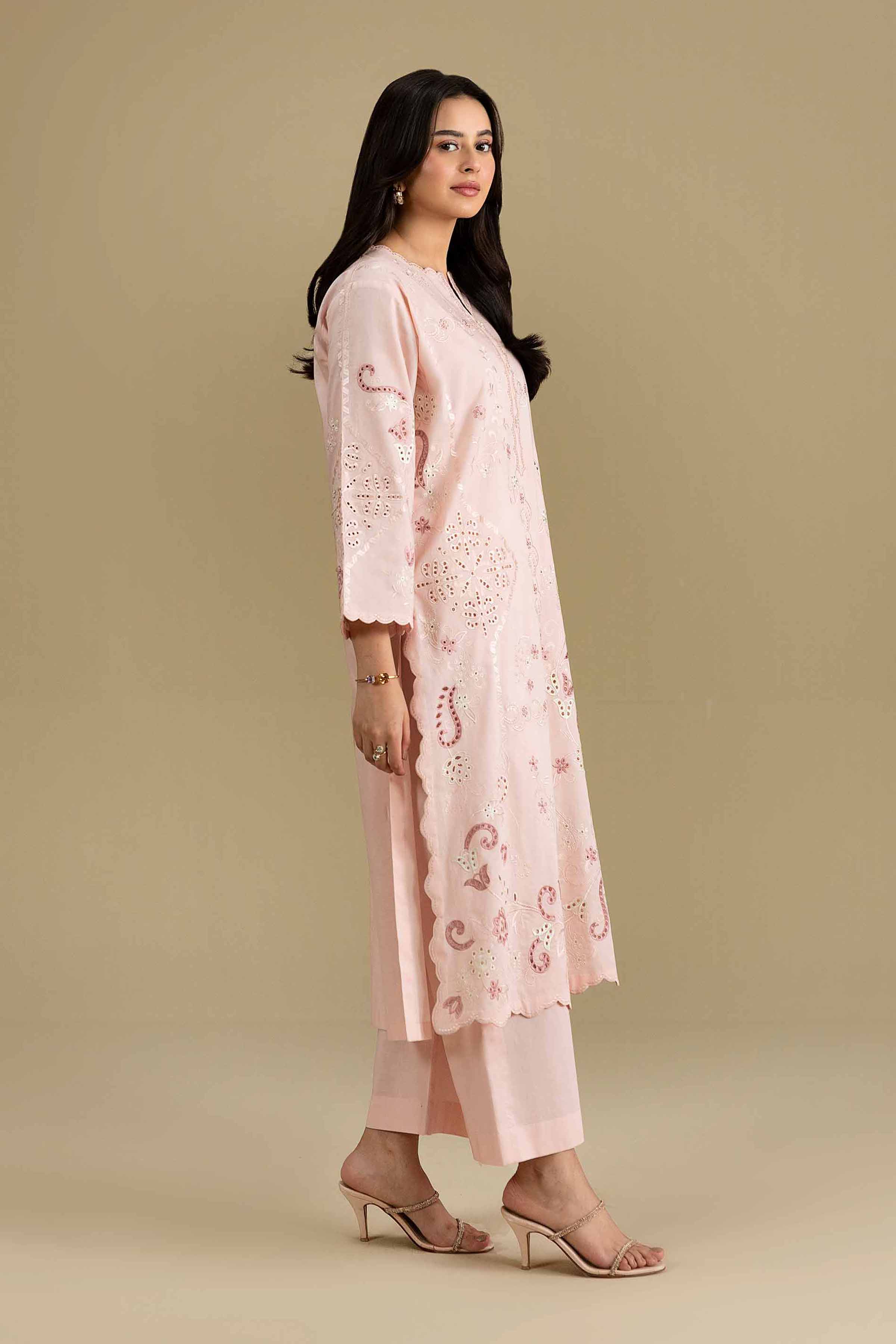 Nishat UK - Pink Embroidered Cambric 2-piece ready to wear luxury Dress