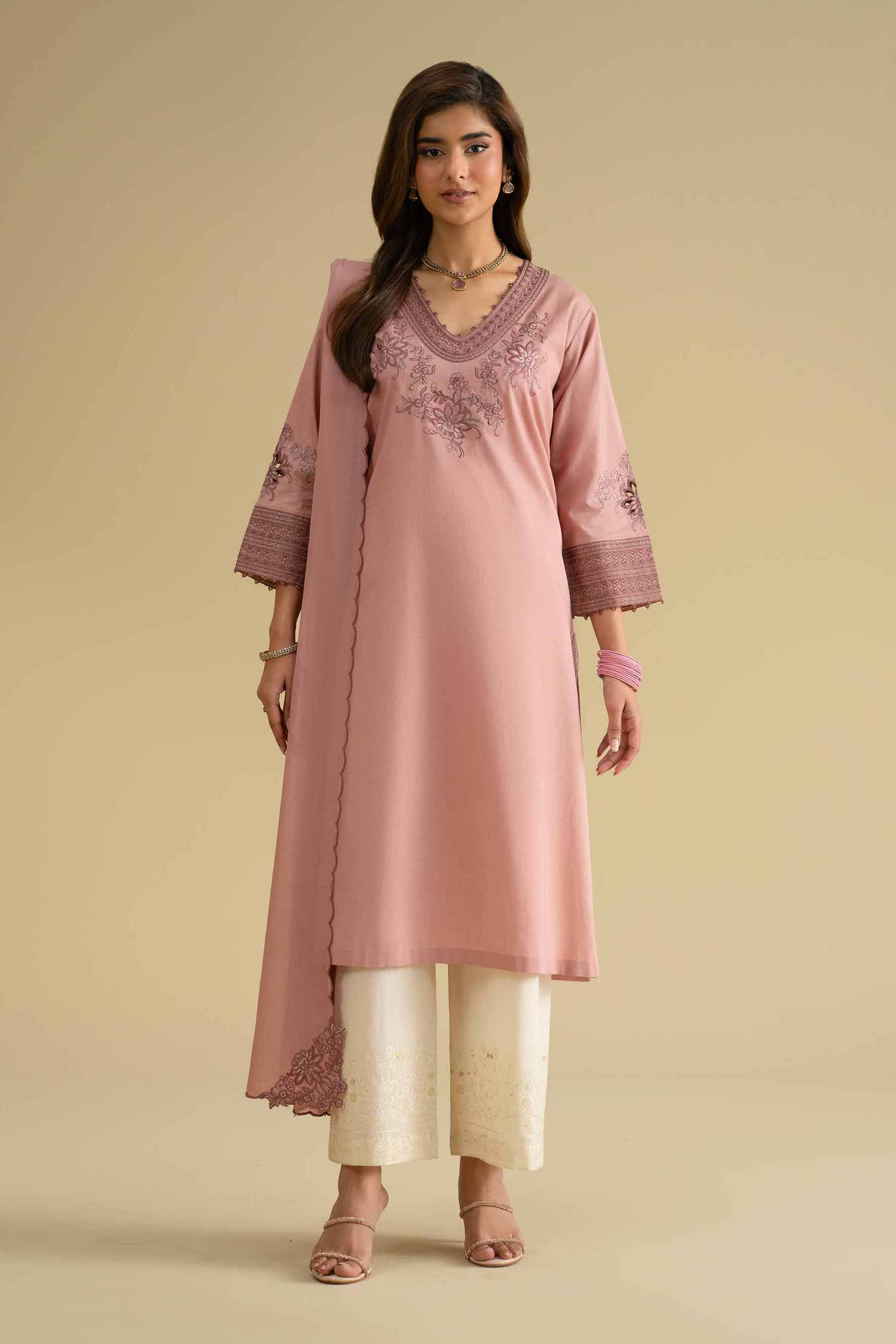 Nishat UK - Pink Embroidered Cambric 2 Pieces ready To Wear luxury Dress