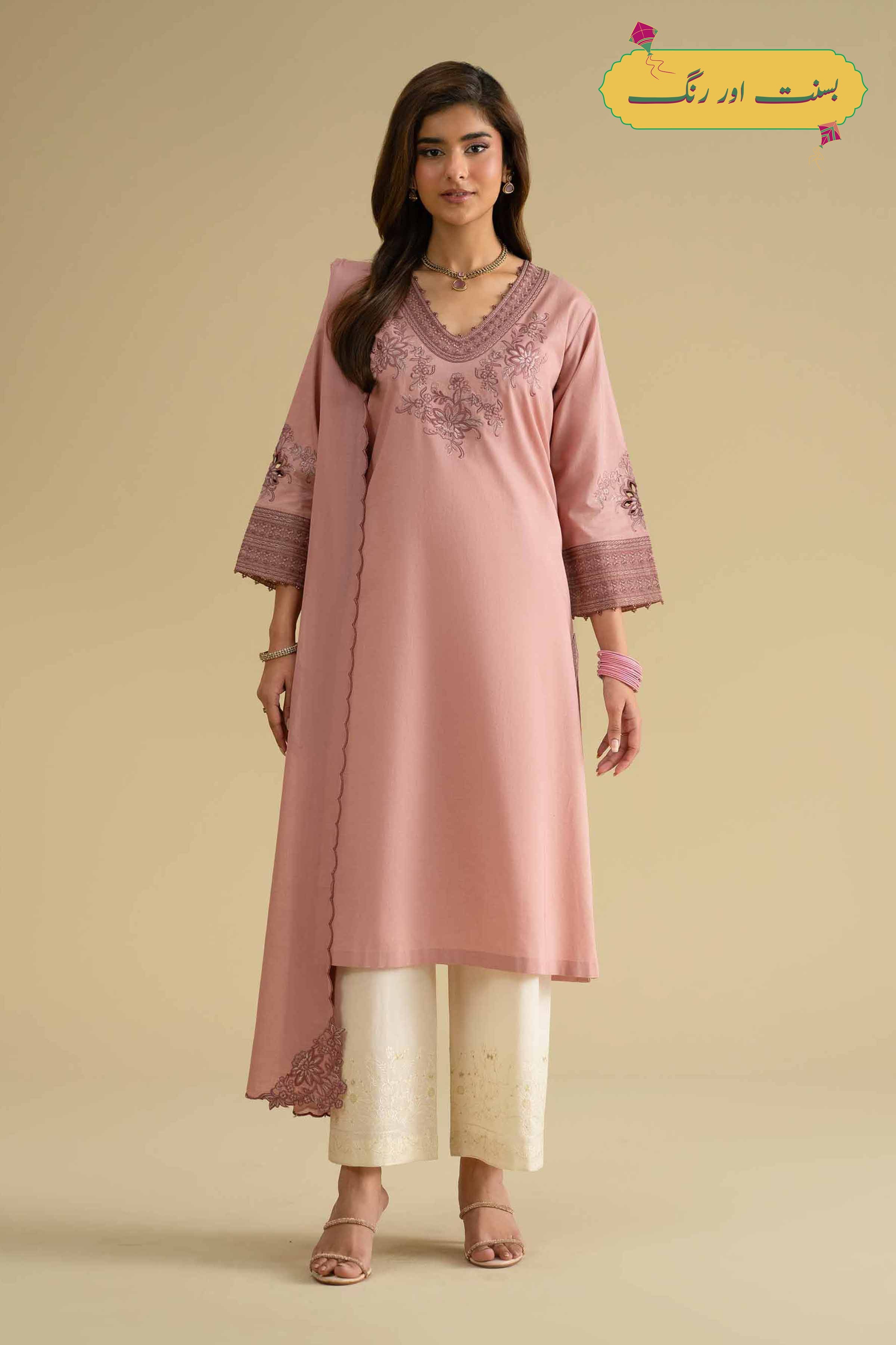 Nishat UK - Pink Embroidered Cambric 2 Pieces ready To Wear luxury Dress