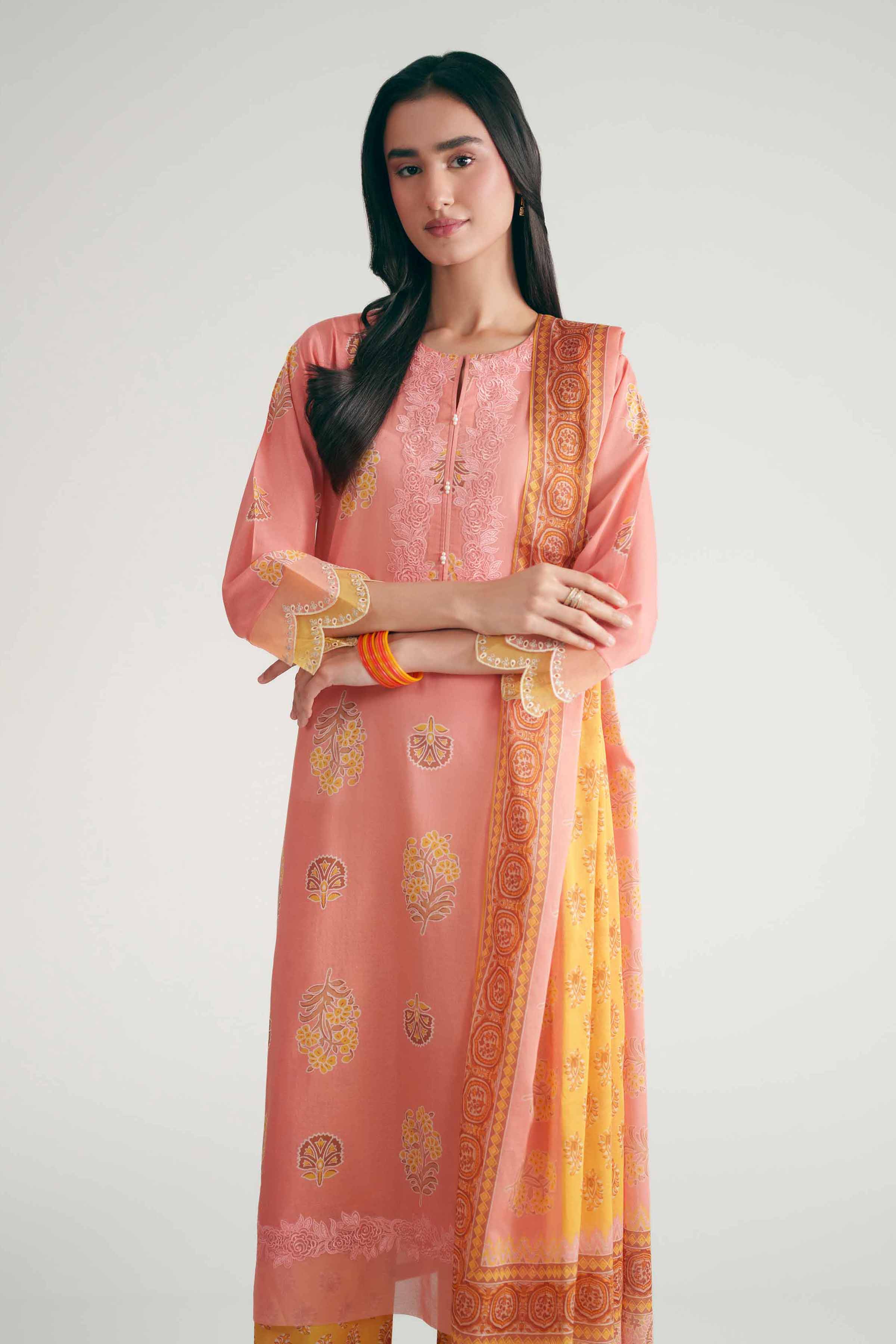 Nishat UK - Pink Embroidered Lawn 3 Pieces ready to wear luxury Suit