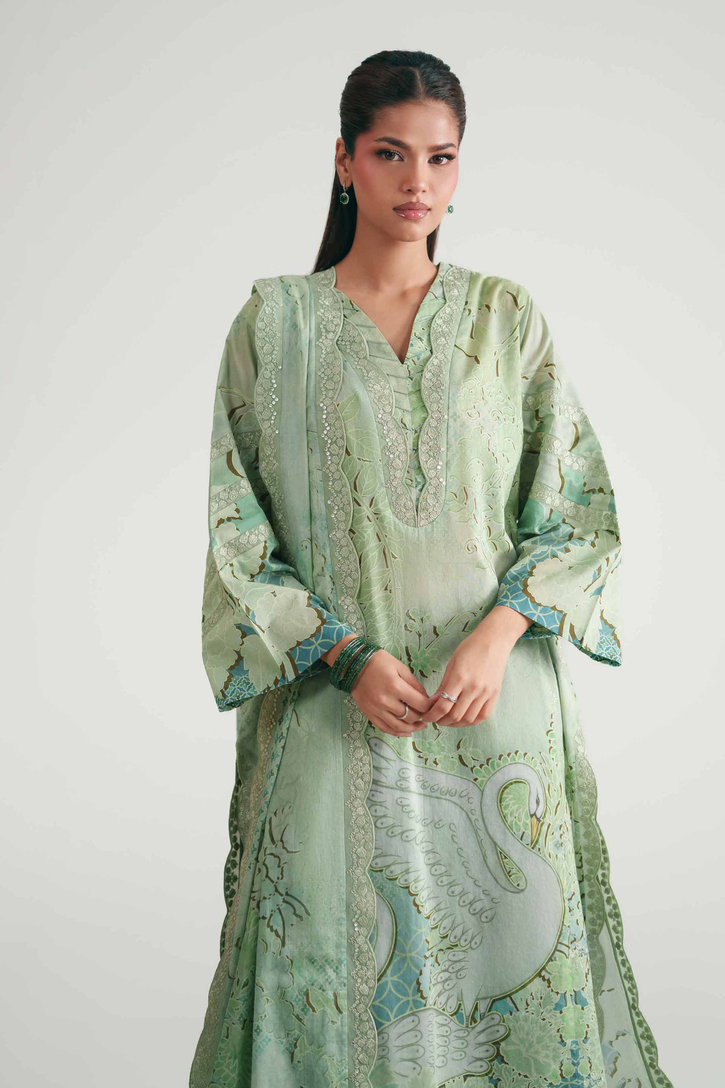 Nishat UK - Green Embroidered Lawn 3 Pieces ready to wear Suit