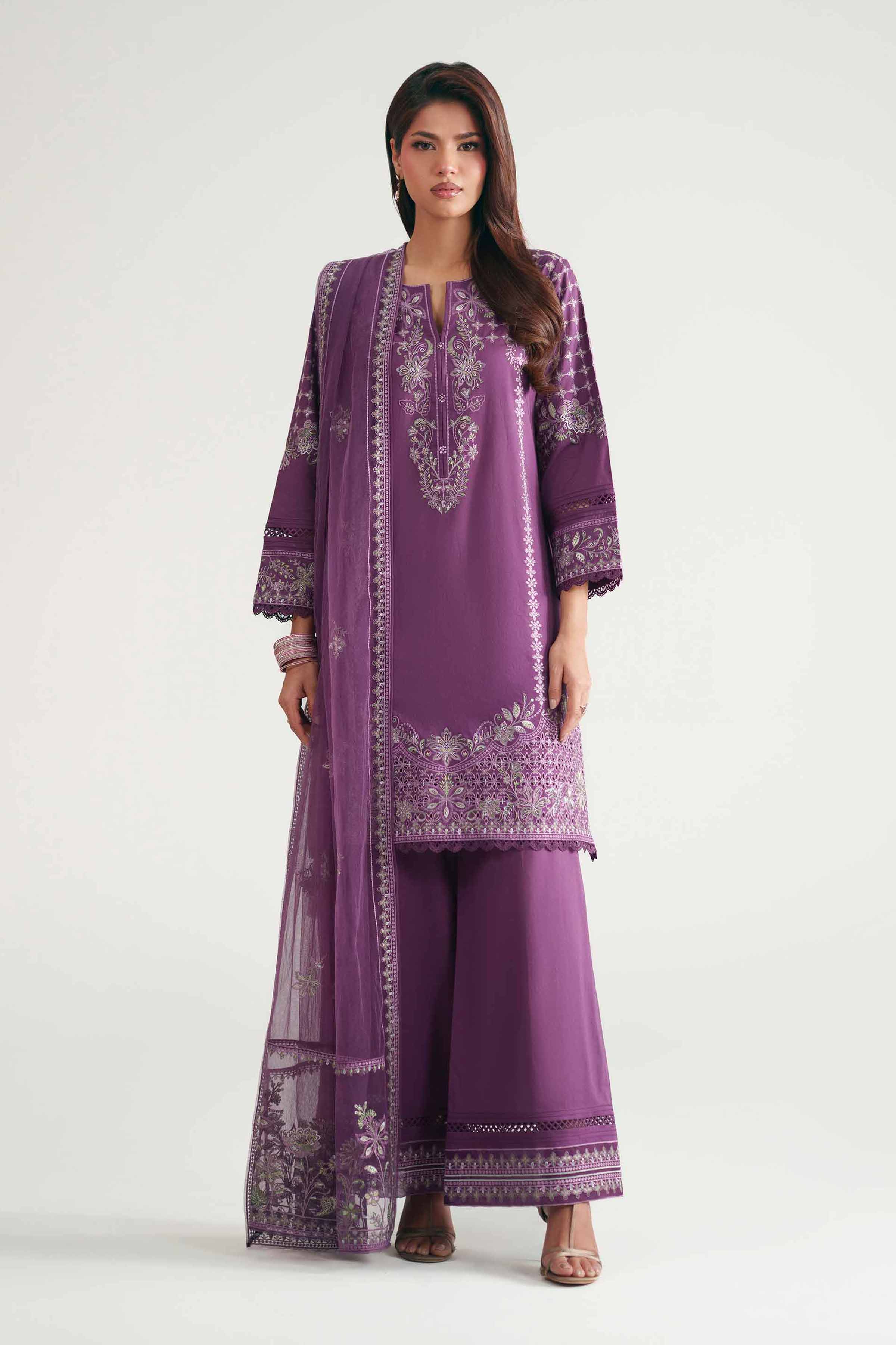 Nishat UK - Purple Embroidered Cambric 3 Piece ready to wear luxury Suit