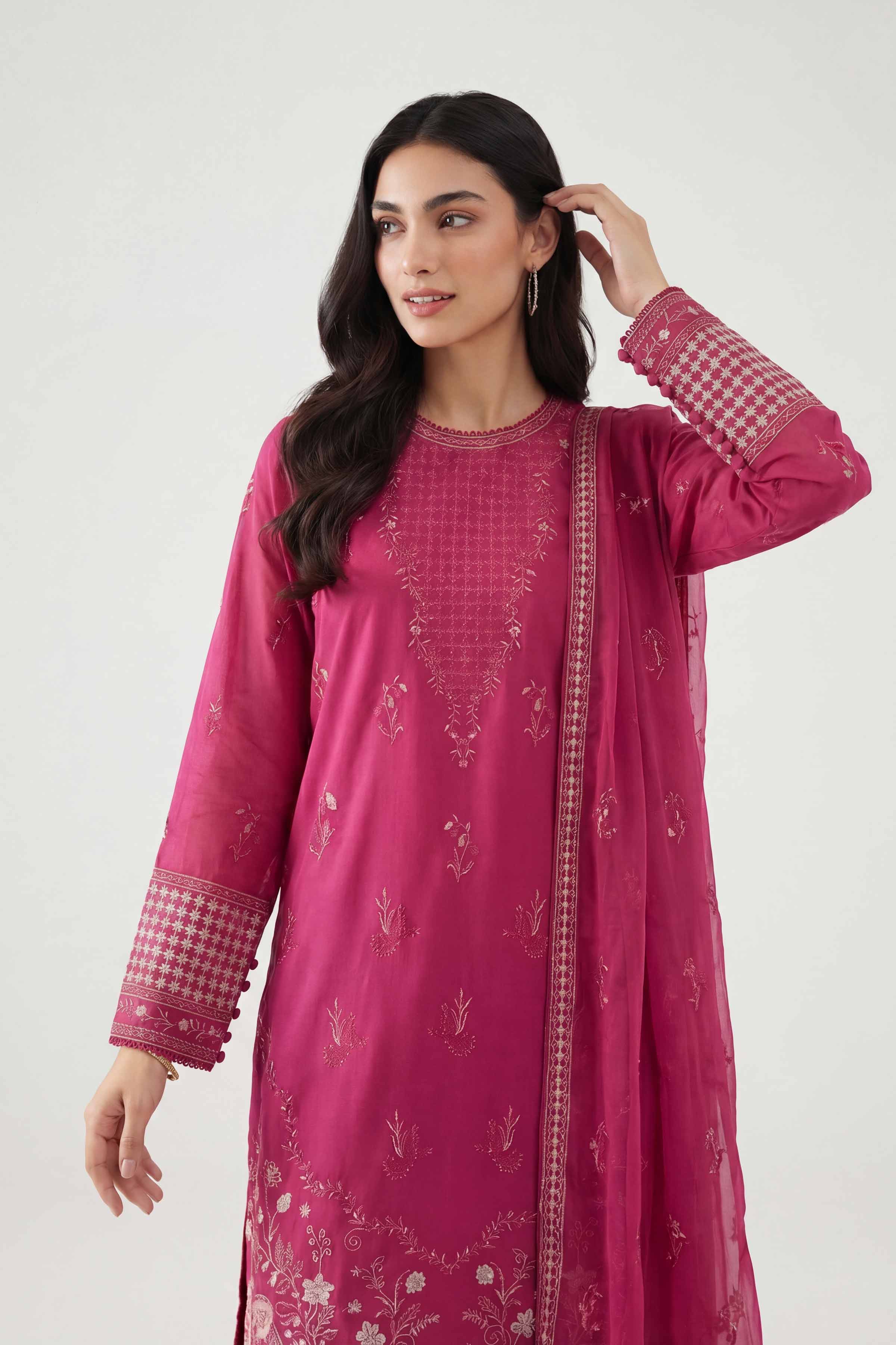 Nishat UK - Pink Embroidered Cambric 3 Pieces ready to wear luxury Suit