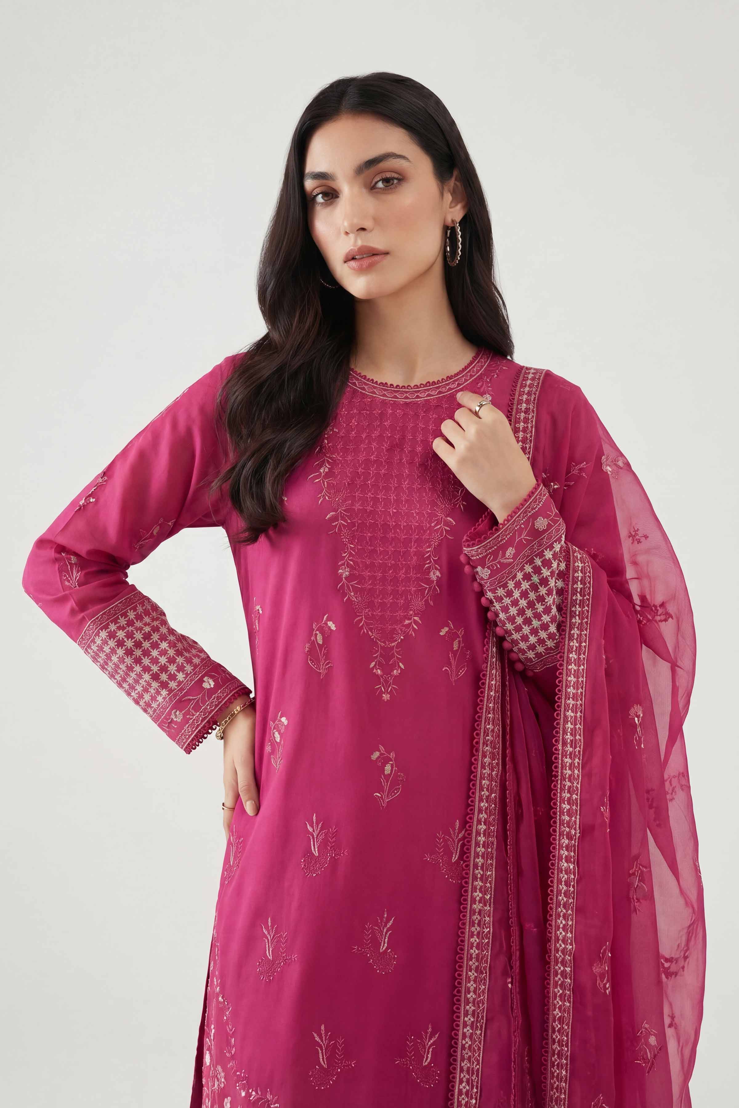 Nishat UK - Pink Embroidered Cambric 3 Pieces ready to wear luxury Suit