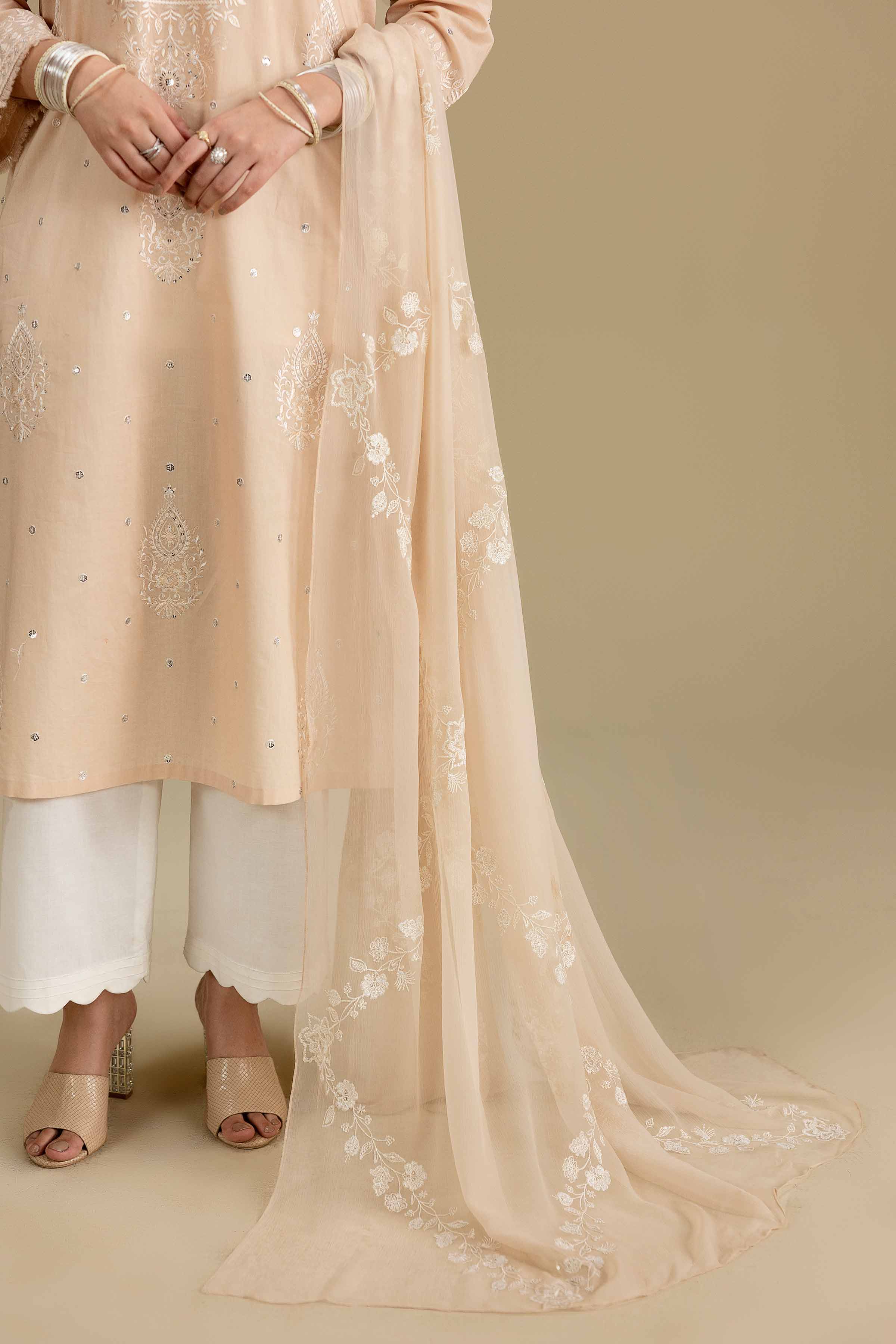 Nishat UK - Beige Embroidered Chiffon 1 Piece ready to wear luxury luxury Pret