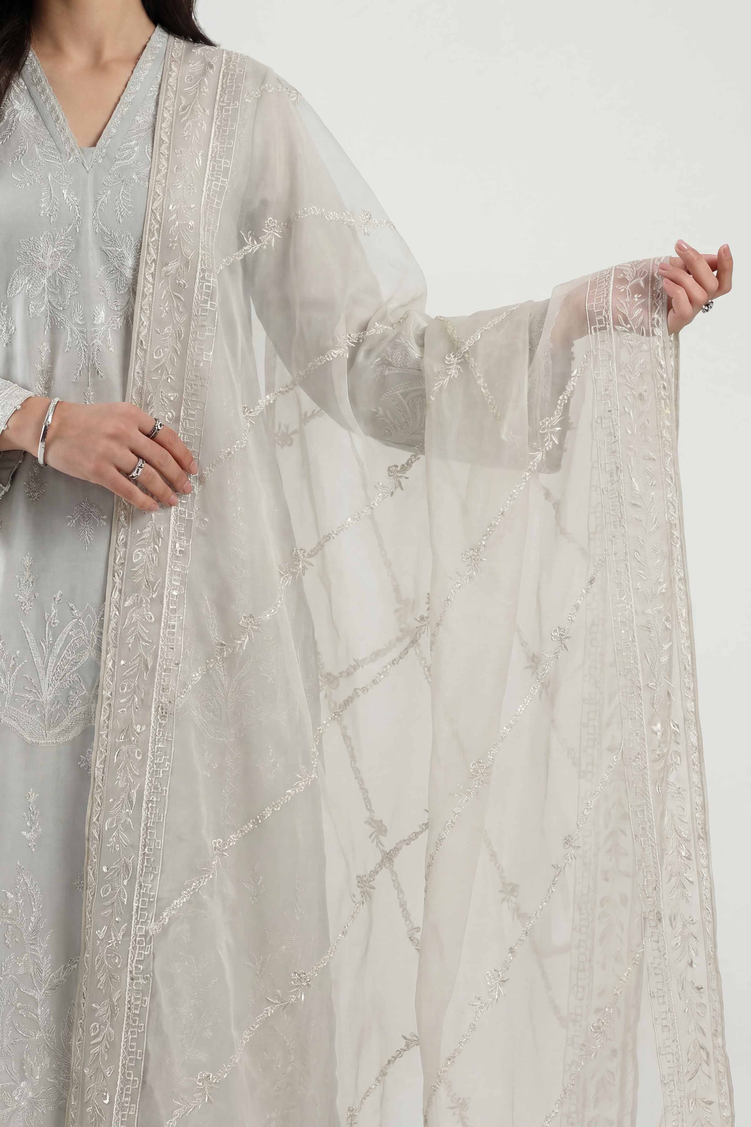 Nishat UK - Off White Embroidered Chiffon 1 Piece ready to wear luxury luxury Pret
