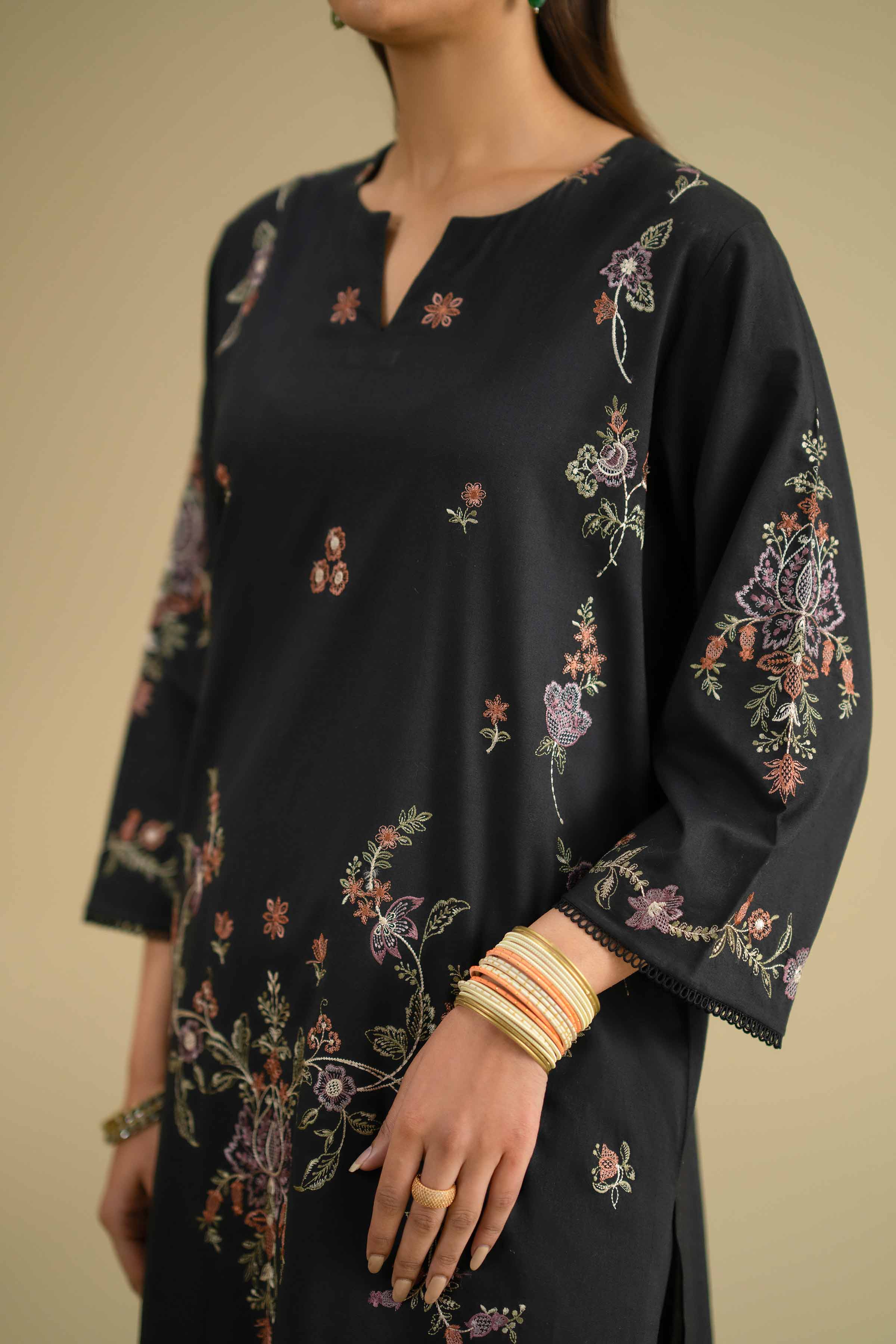 NishatUK - Balck Embroidered Cambric 2-piece ready to wear Dress