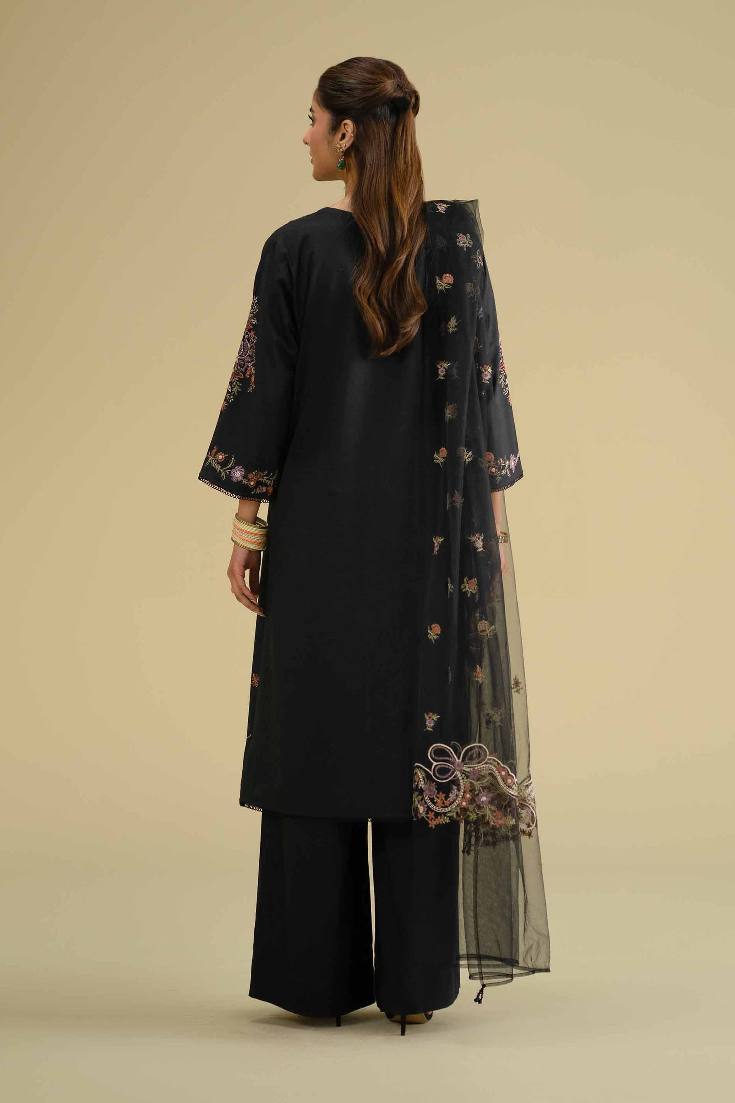 NishatUK - Balck Embroidered Cambric 2-piece ready to wear Dress