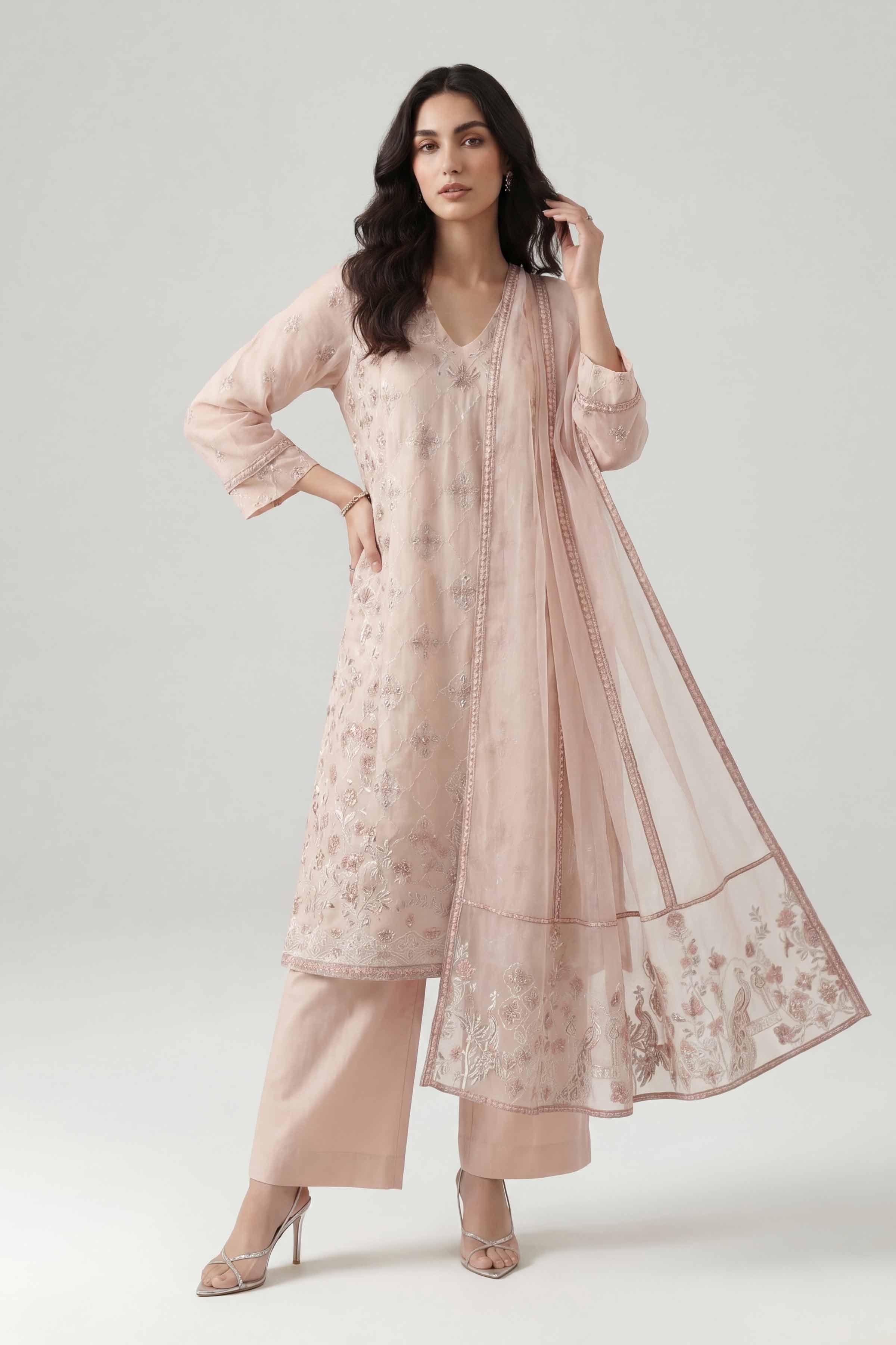 Nishat UK - Pink Embroidered Cambric 3 Pieces ready to wear luxury Suit