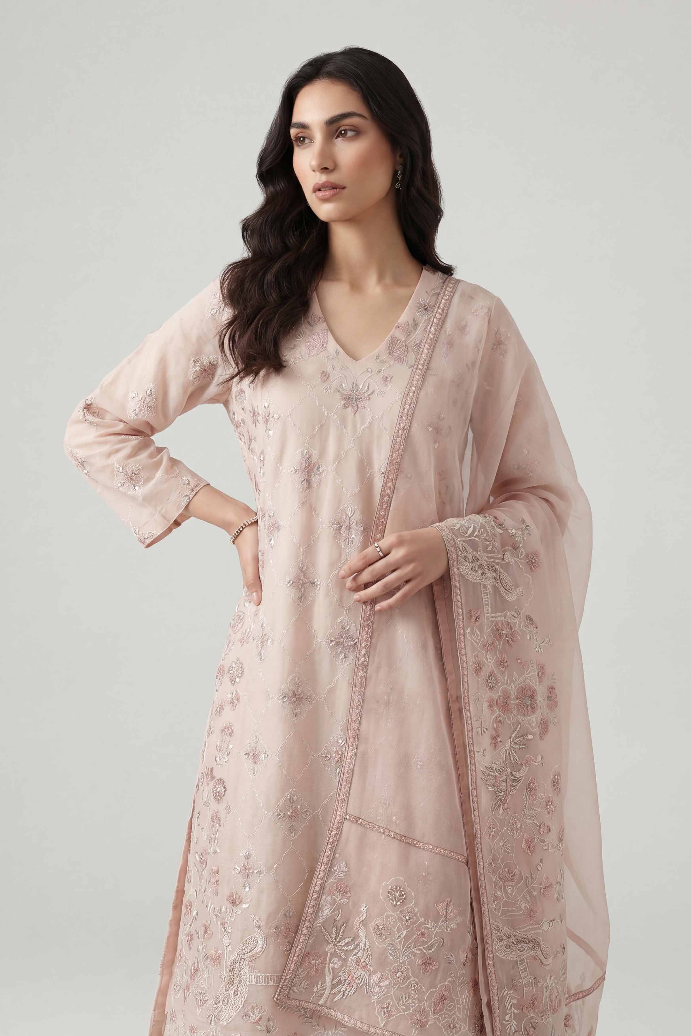 Nishat UK - Pink Embroidered Cambric 3 Pieces ready to wear luxury Suit