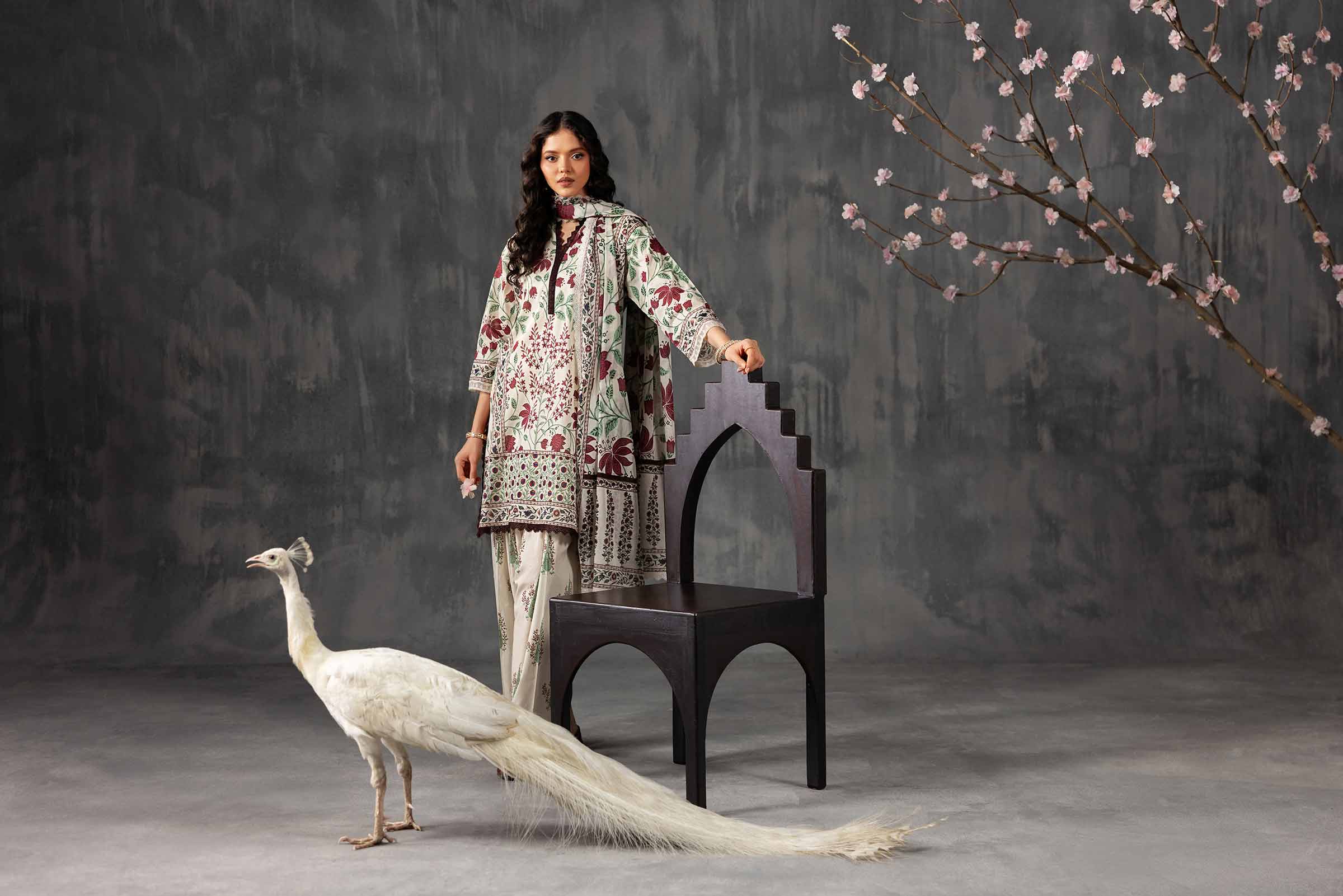 Nishat UK - Off White Printed Lawn 3-piece ready to wear luxury Suit
