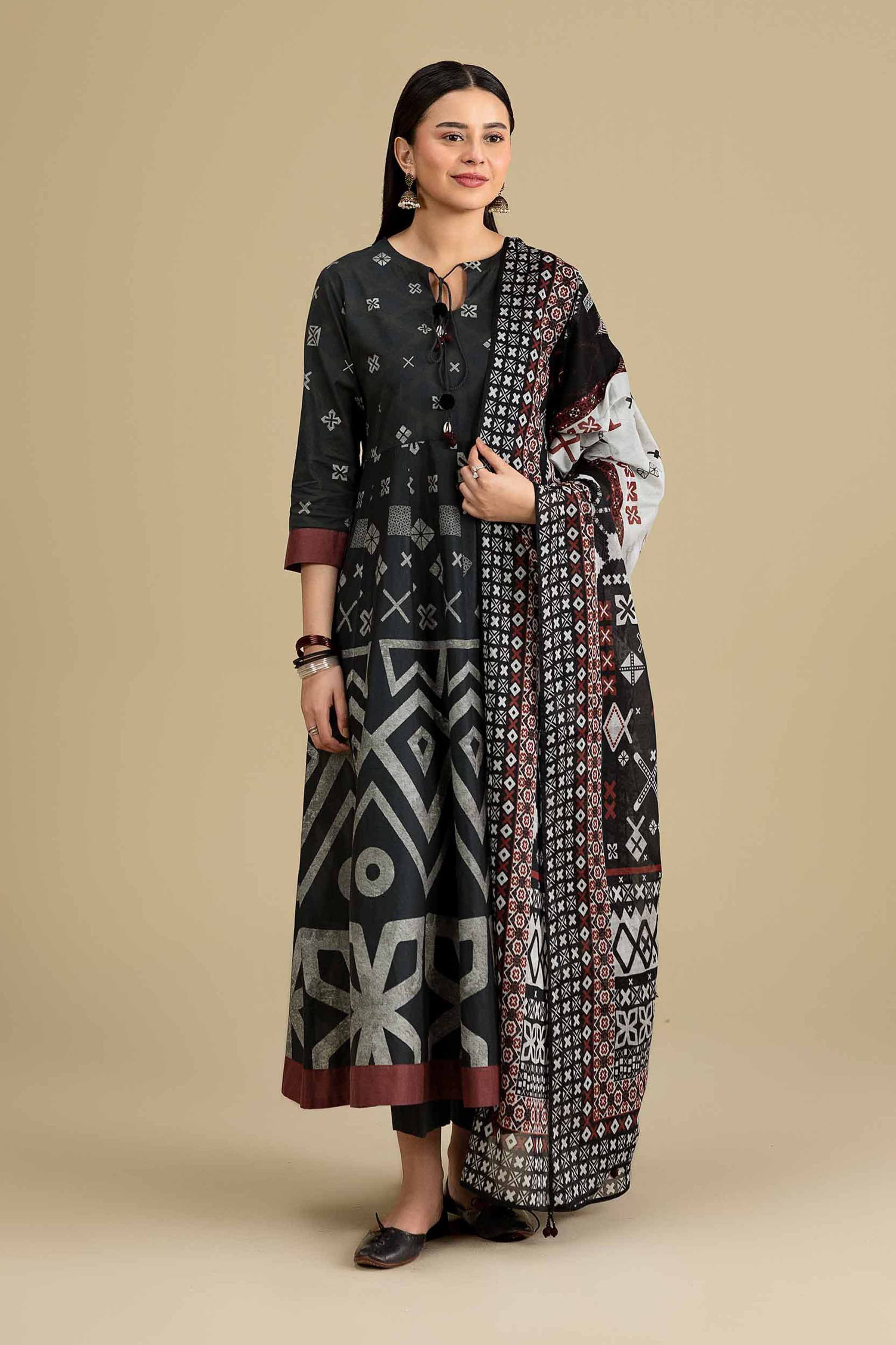 Nishat UK - Black Printed Cambric 3-piece ready to wear luxury Suit
