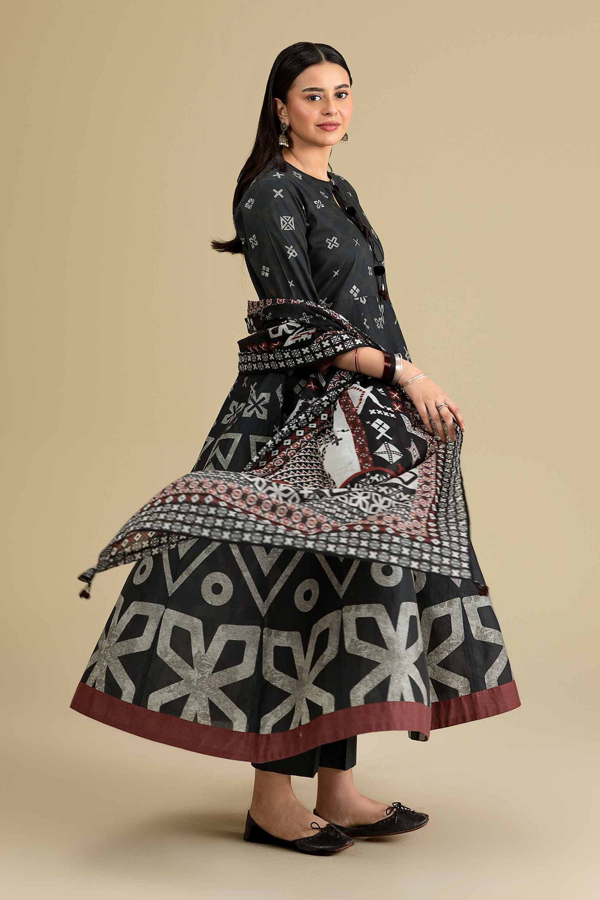 Nishat UK - Black Printed Cambric 3-piece ready to wear luxury Suit