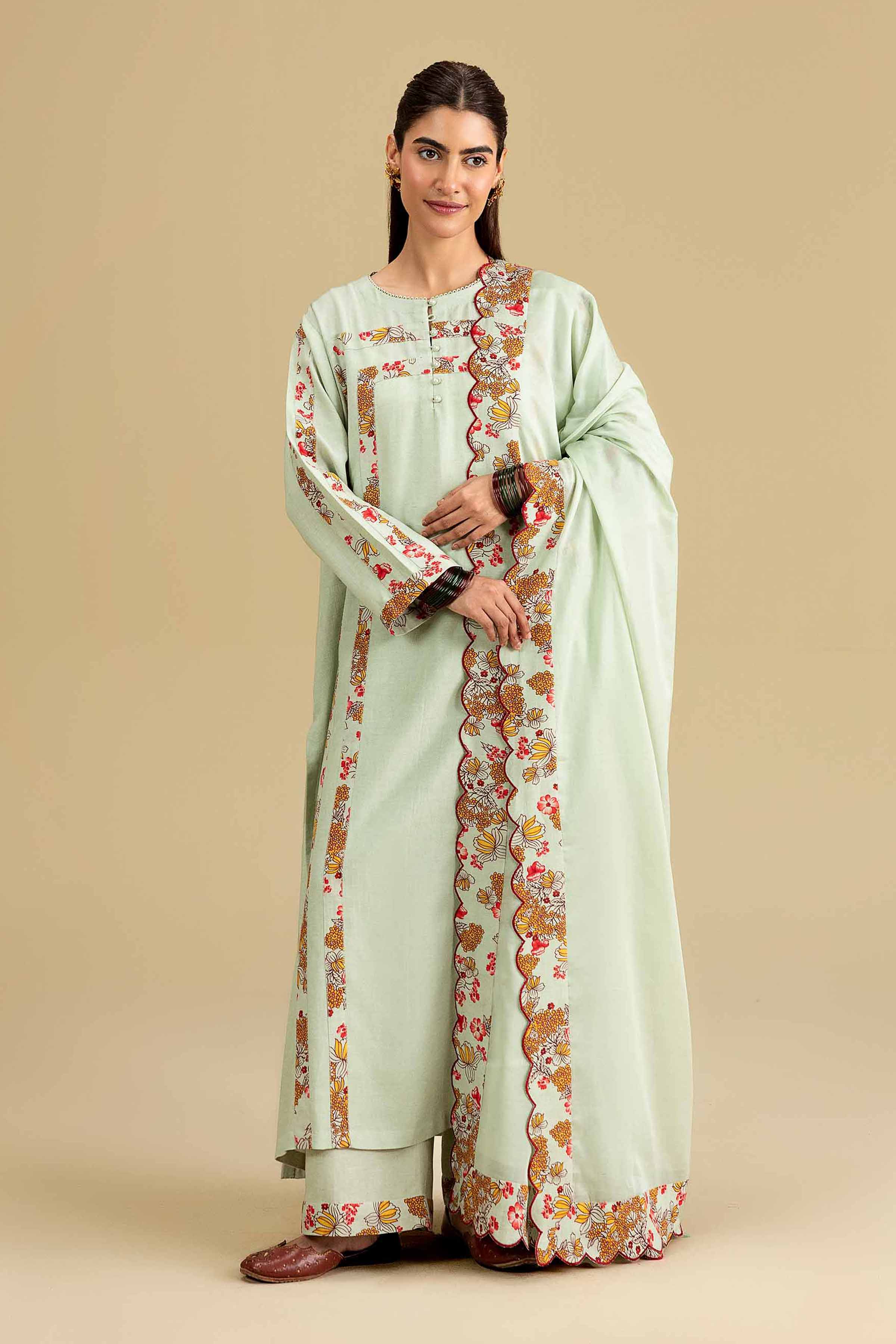 Nishat UK - Green Embroidered Cotton 3 Pieces ready To Wear luxury Suit