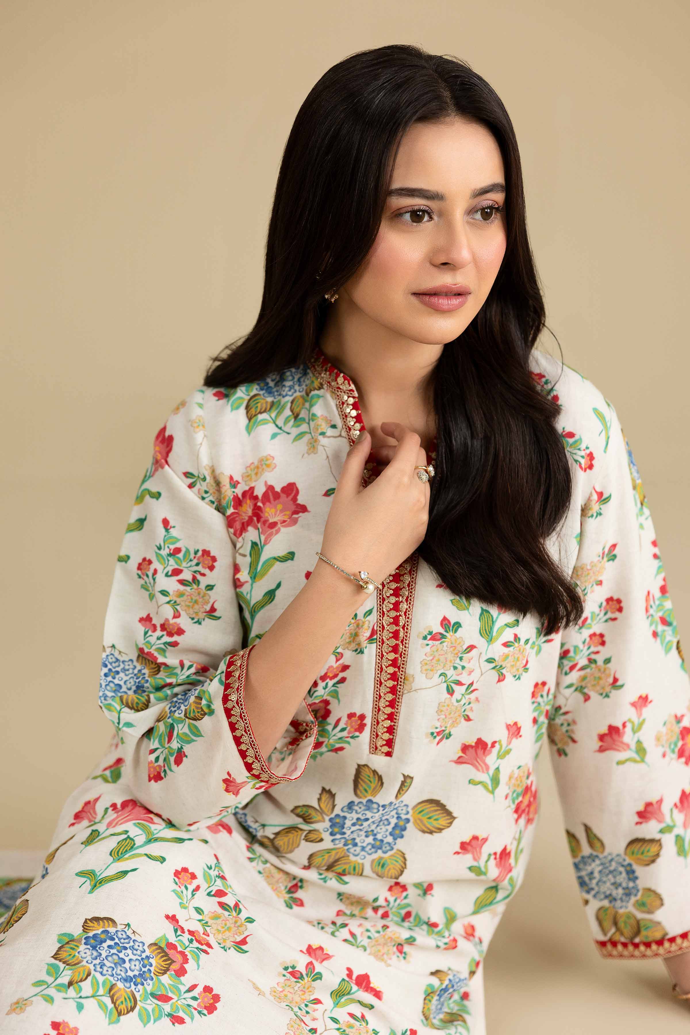 Nishat UK - Off White Embroidered Cotton 2-piece ready to wear luxury Dress