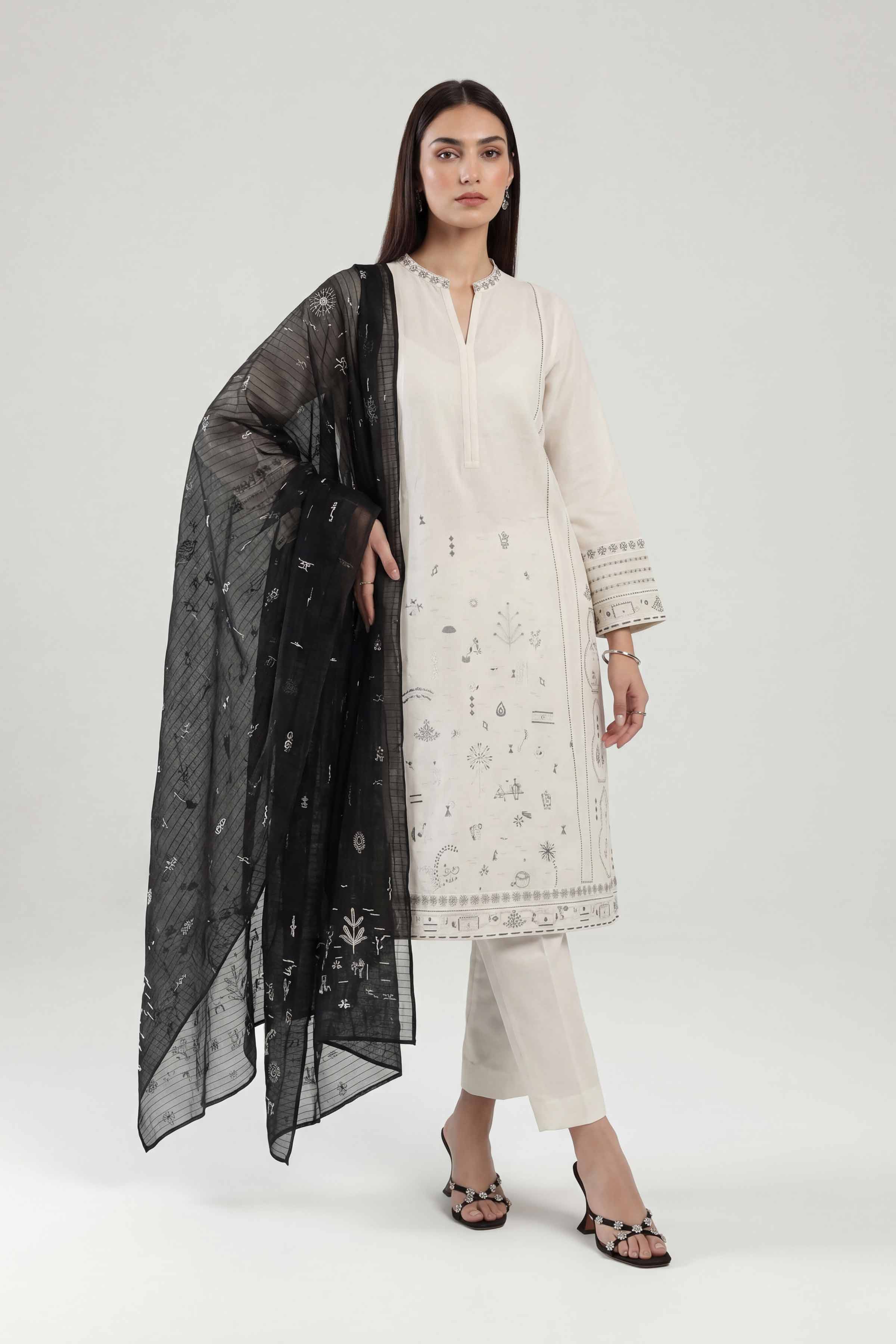 Nishat UK - Off White Embroidered Cambric 3 Pieces ready to wear luxury luxury Pret