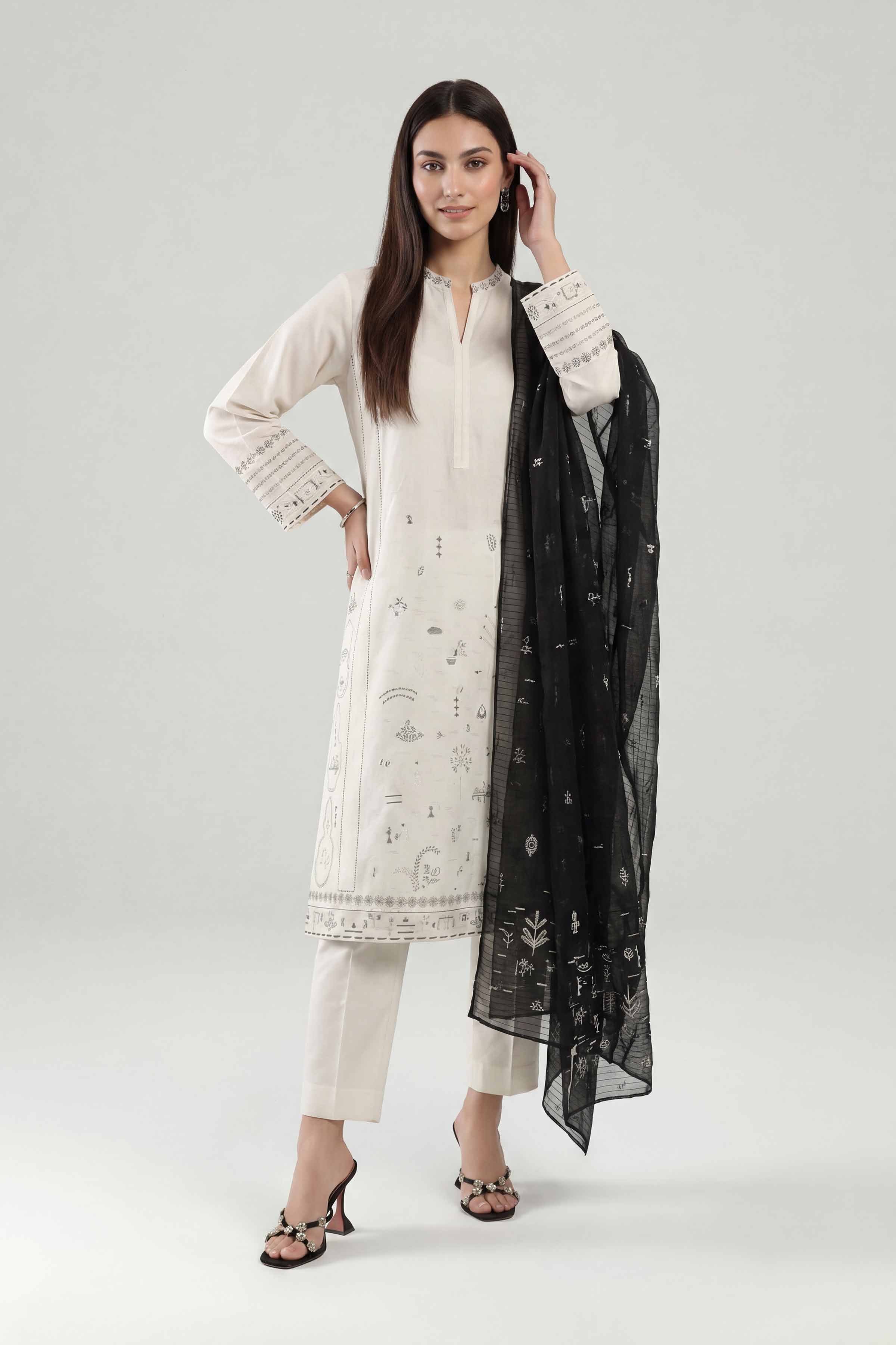 Nishat UK - Off White Embroidered Cambric 3 Pieces ready to wear luxury luxury Pret