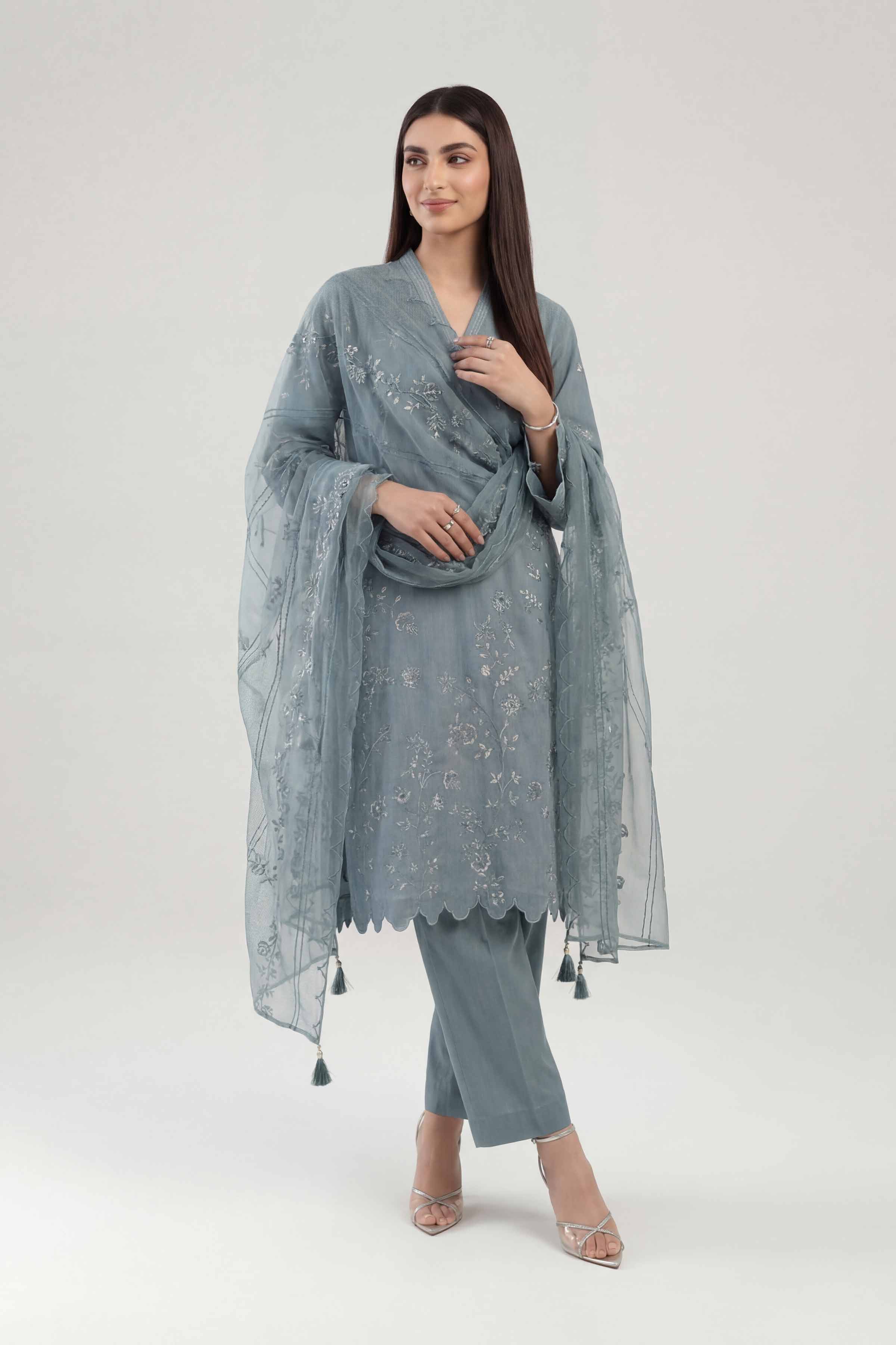 Nishat UK - Blue Embroidered Yarn Dyed 3 Pieces ready to wear luxury Suit