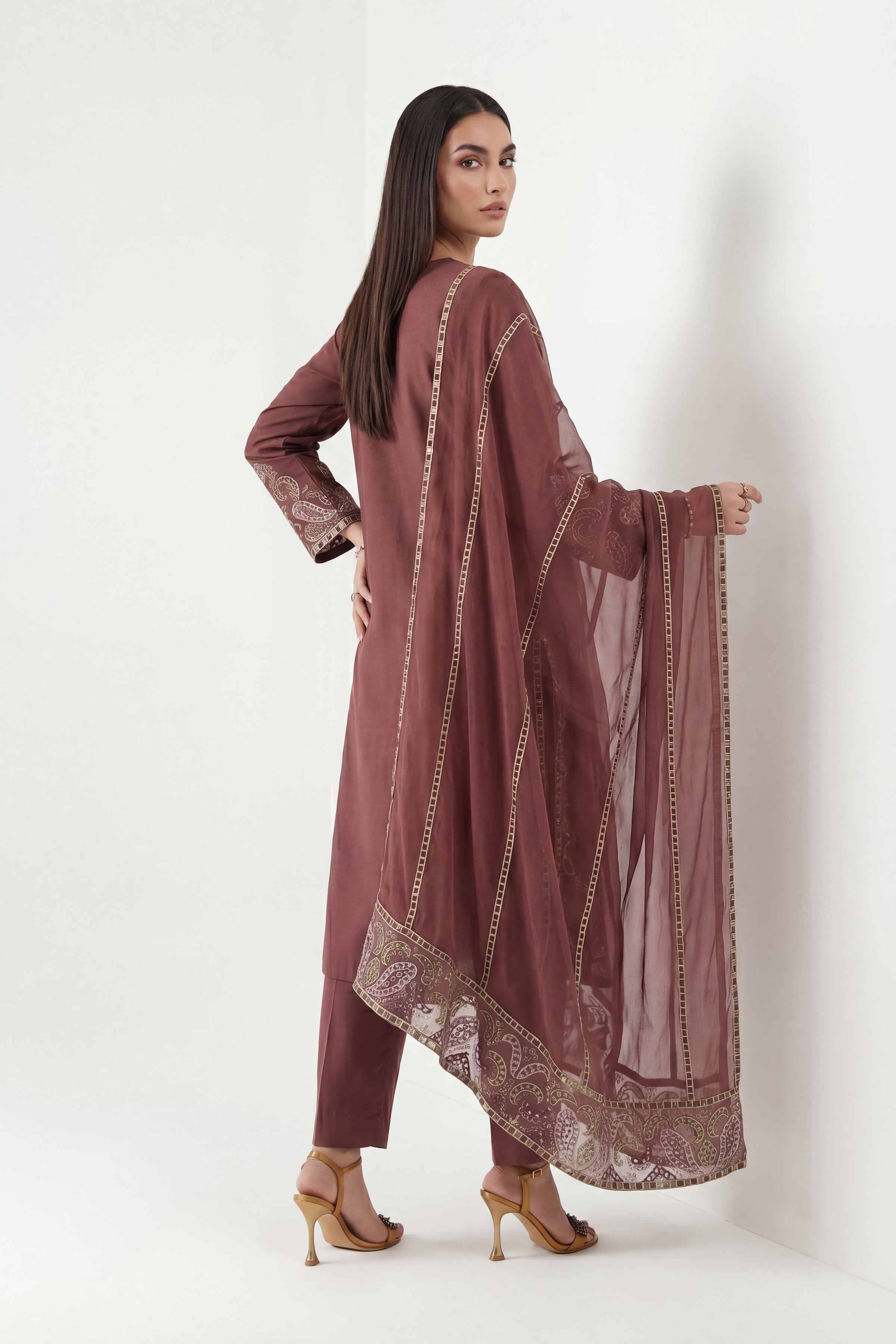 Nishat UK - Red Embroidered Yarn Dyed 3 Pieces ready to wear luxury luxury Pret