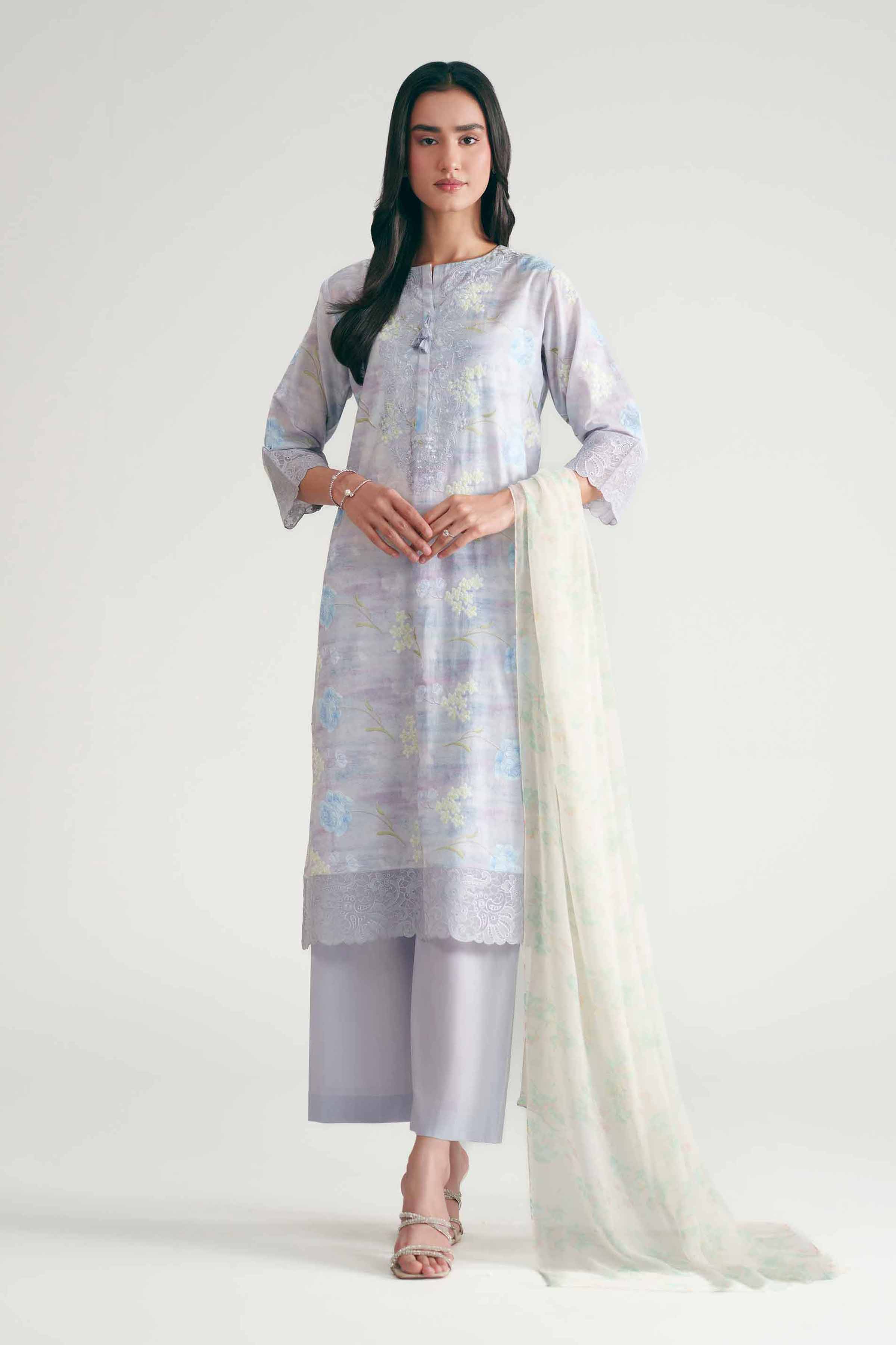 Nishat UK - Purple Embroidered Cotton 3 Pieces ready To Wear luxury Suit