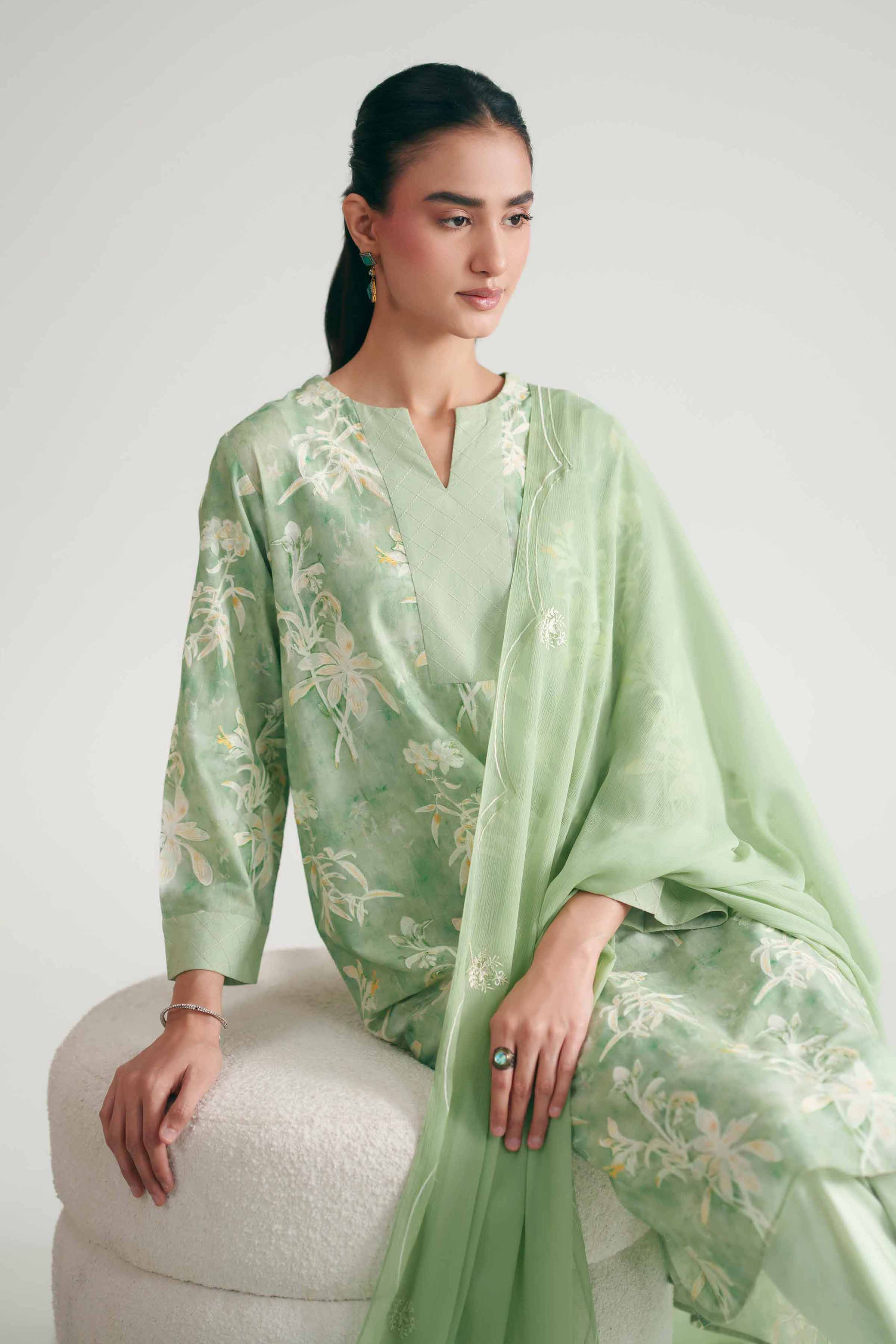 Nishat UK - Green Printed Cambric 3-piece ready to wear luxury Suit