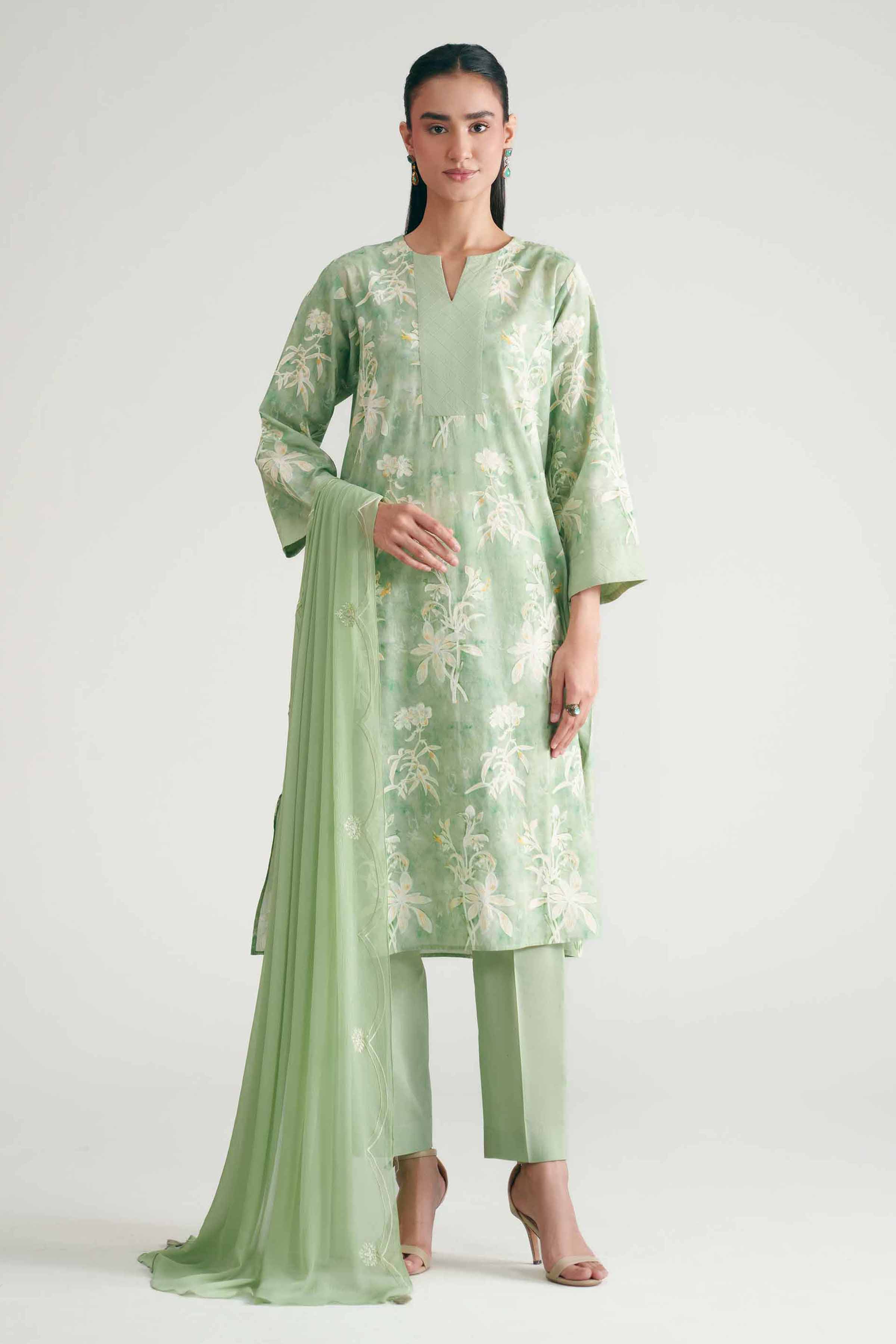 Nishat UK - Green Printed Cambric 3-piece ready to wear luxury Suit