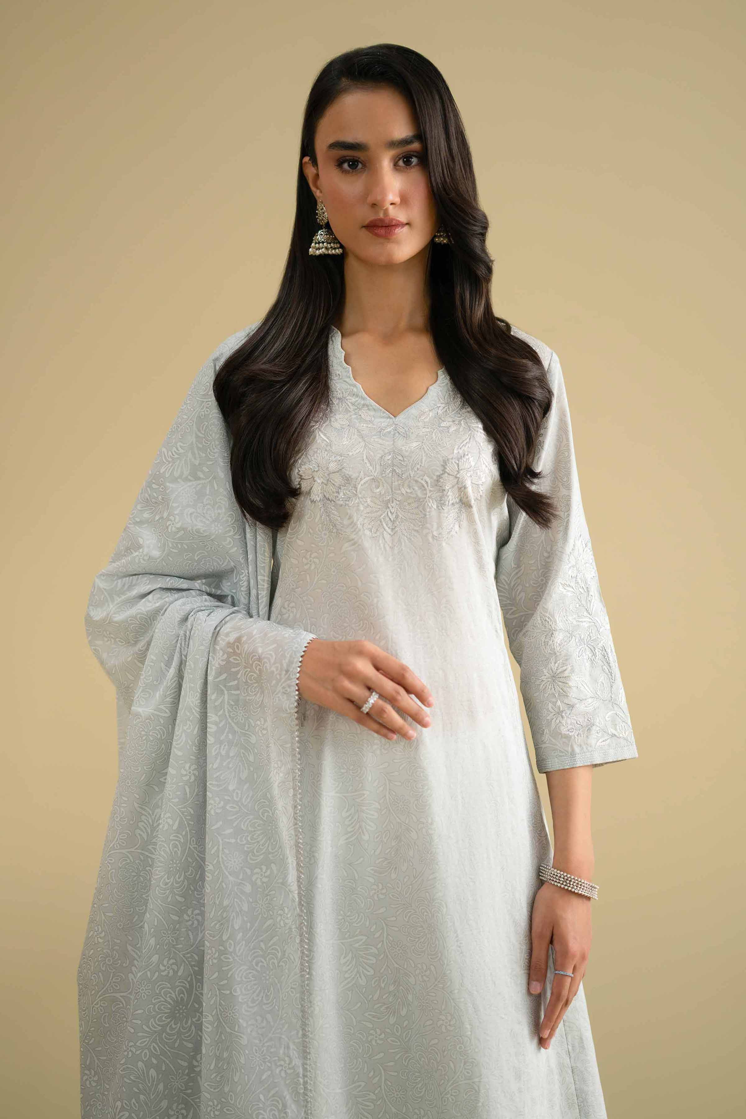 NishatUK - Blue Embroidered Lawn 2-piece ready to wear Dress