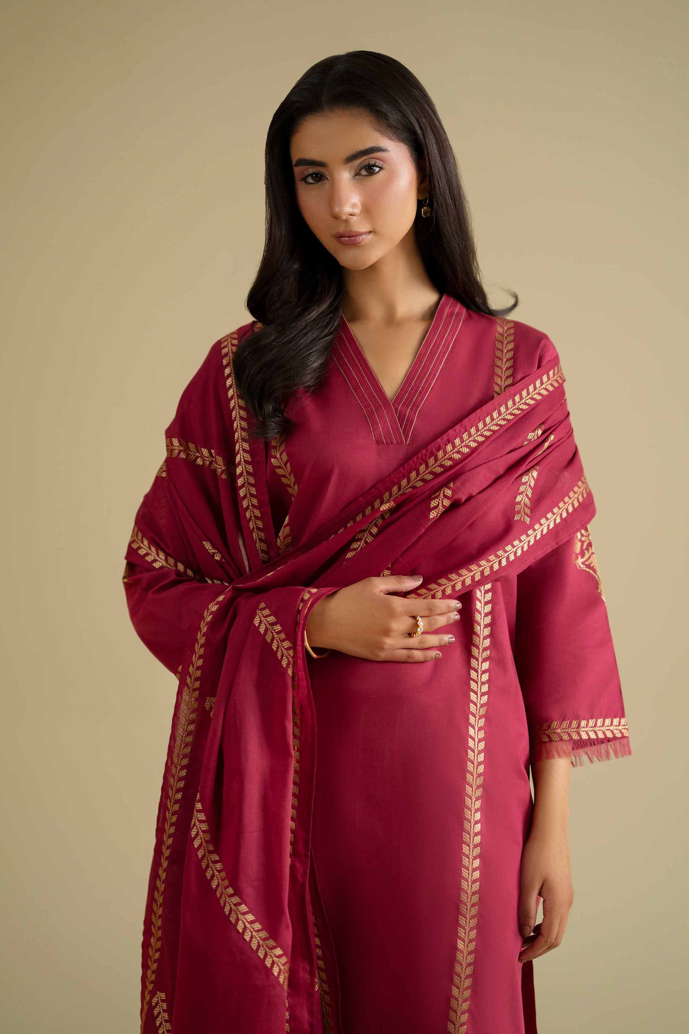 Nishat UK - Red Embroidered Cambric 2 Pieces ready To Wear luxury Dress