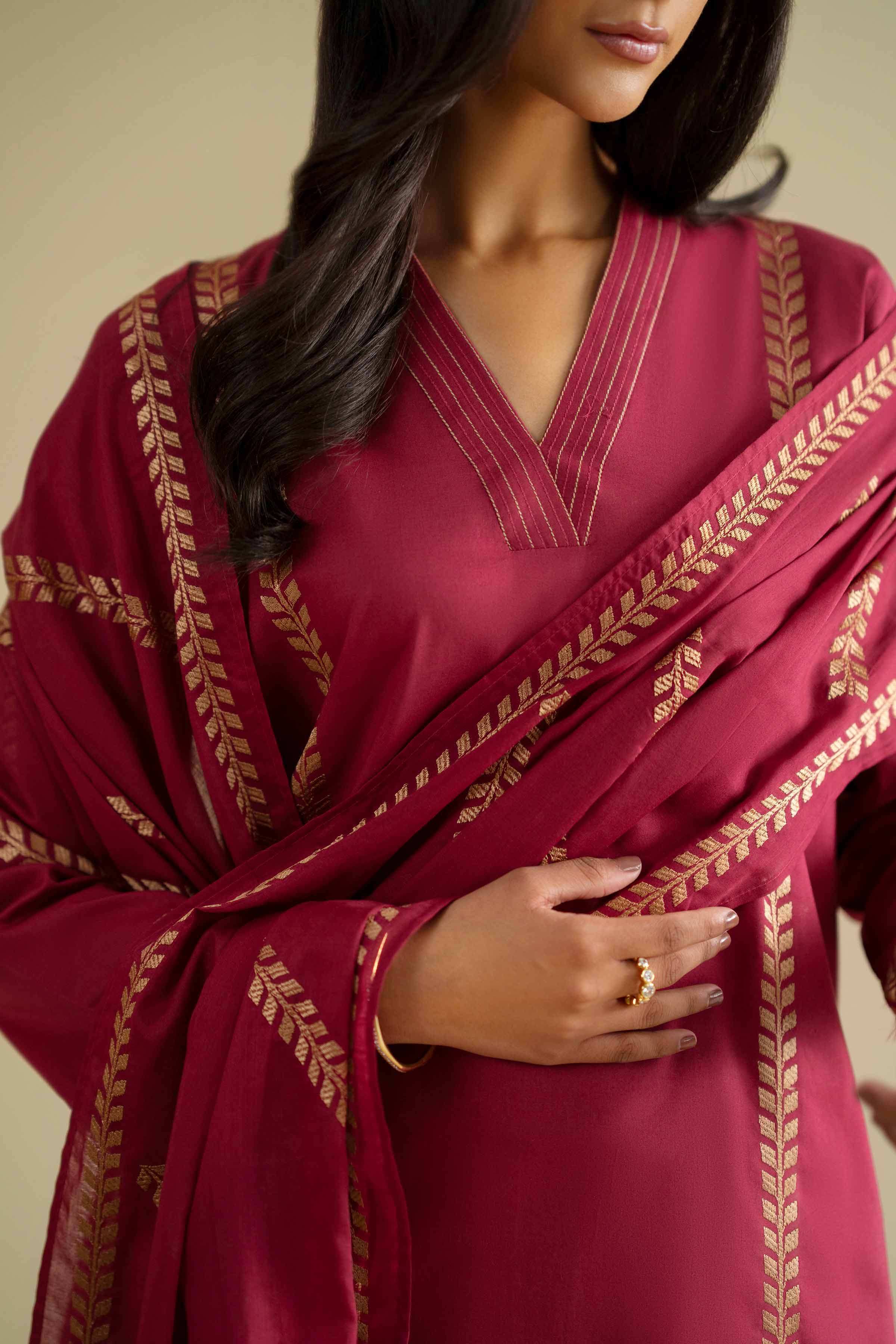 Nishat UK - Red Embroidered Cambric 2 Pieces ready To Wear luxury Dress