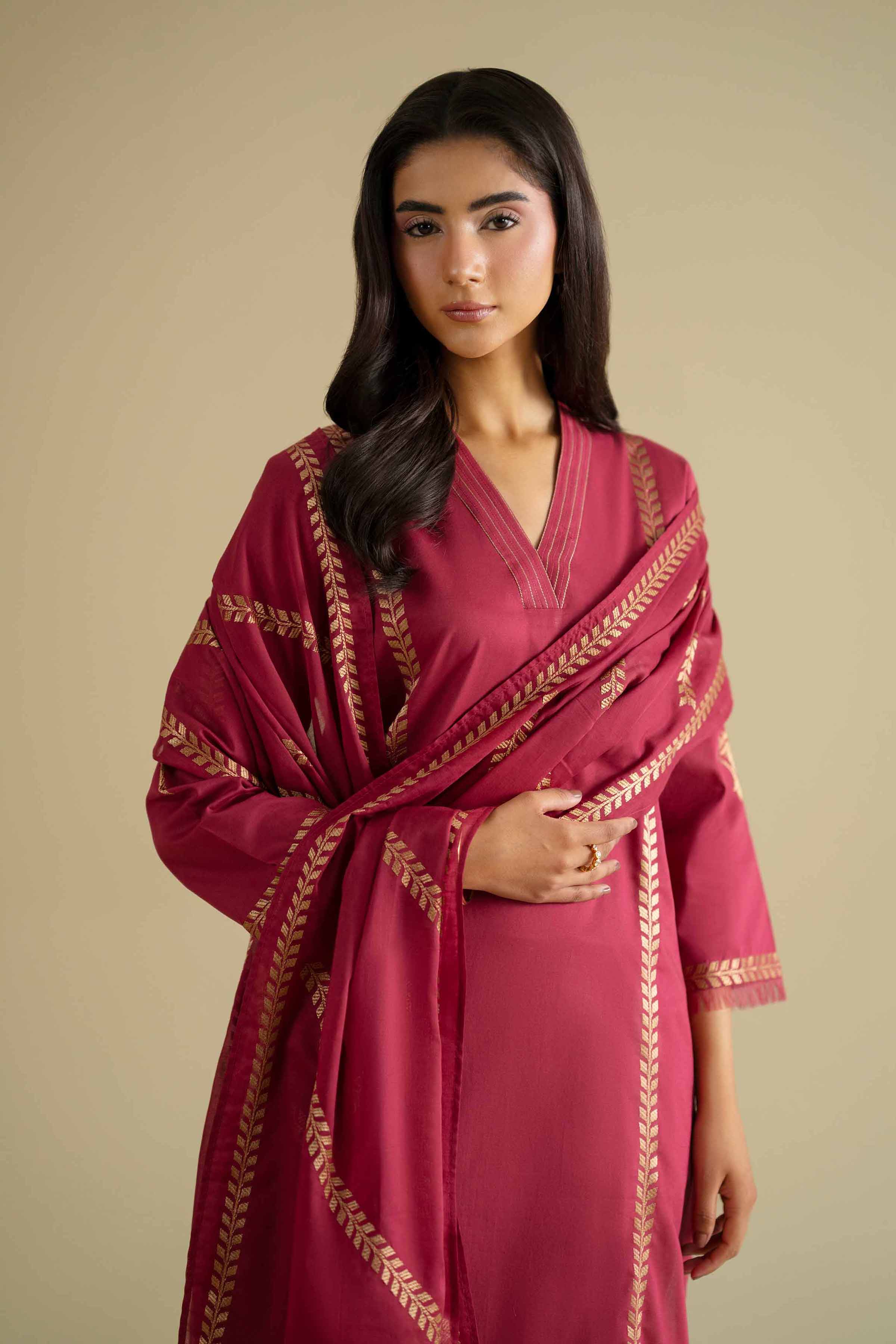 Nishat UK - Red Embroidered Cambric 2 Pieces ready To Wear luxury Dress