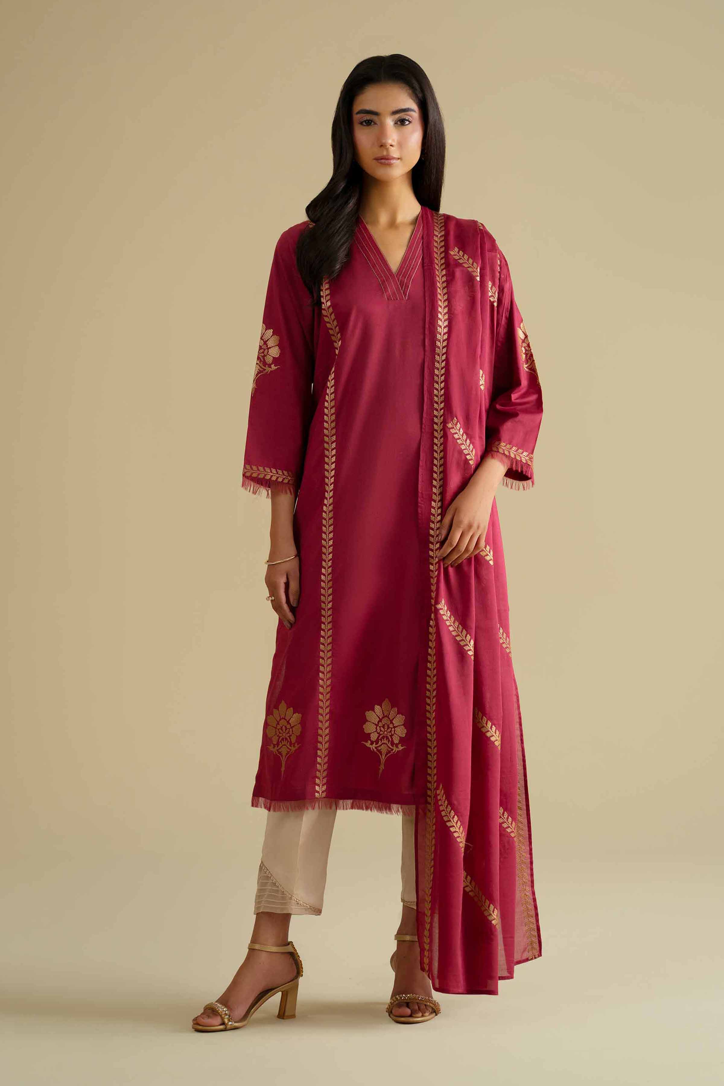 Nishat UK - Red Embroidered Cambric 2 Pieces ready To Wear luxury Dress