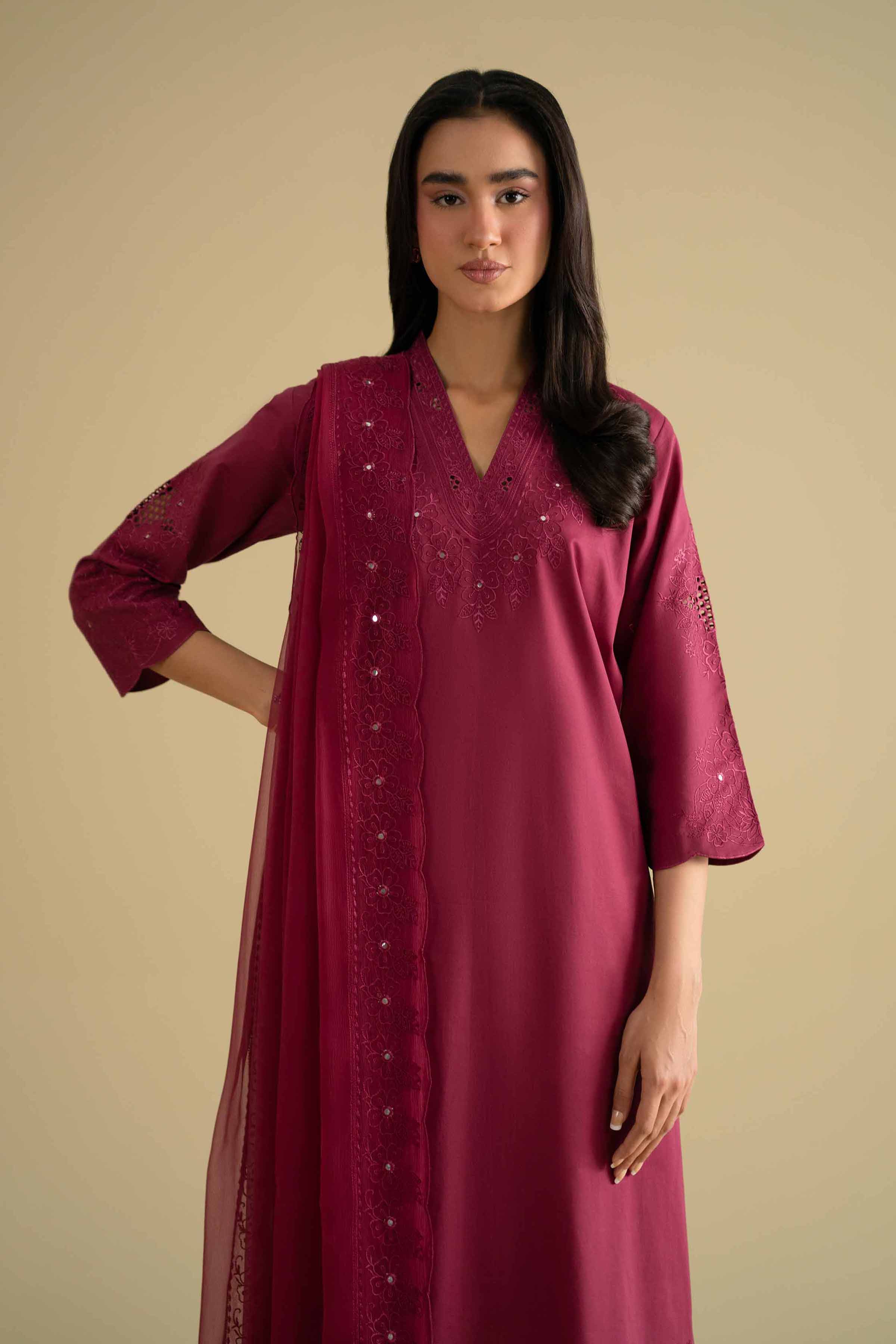 NishatUK - Pink Embroidered Cambric 2-piece ready to luxury wear Dress