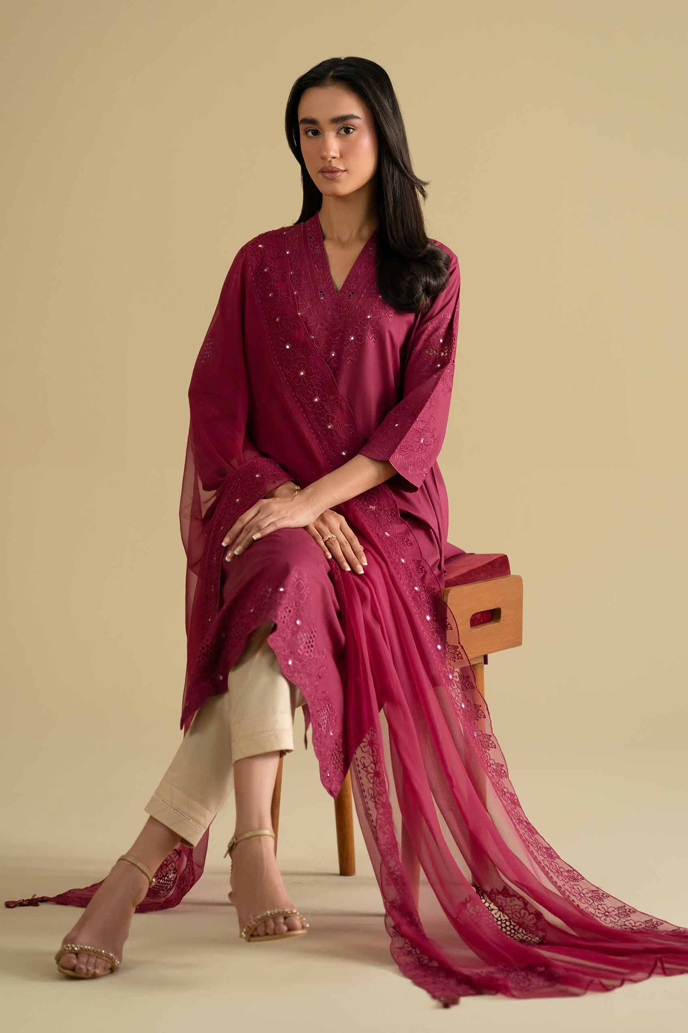 NishatUK - Pink Embroidered Cambric 2-piece ready to luxury wear Dress