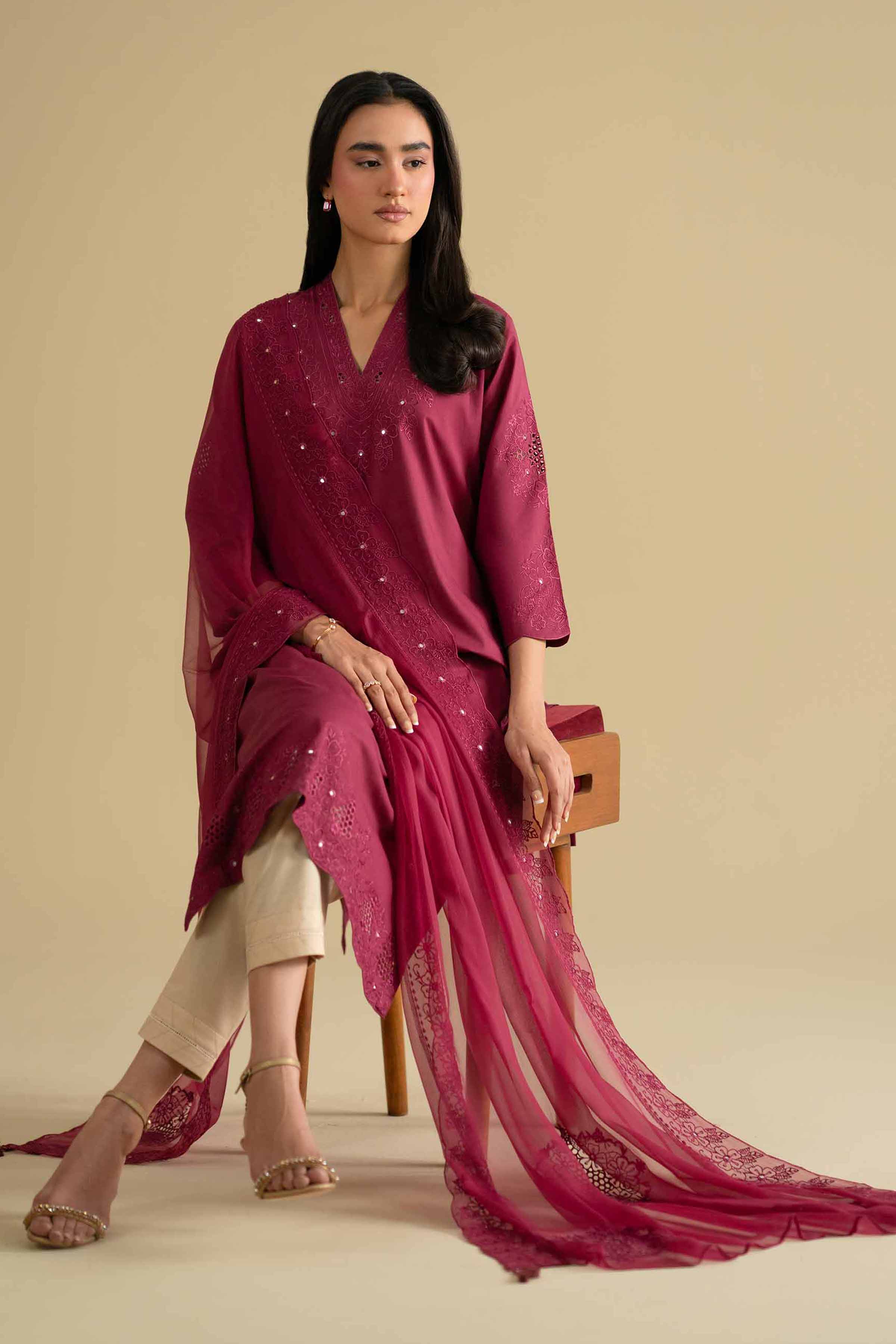 NishatUK - Pink Embroidered Cambric 2-piece ready to luxury wear Dress