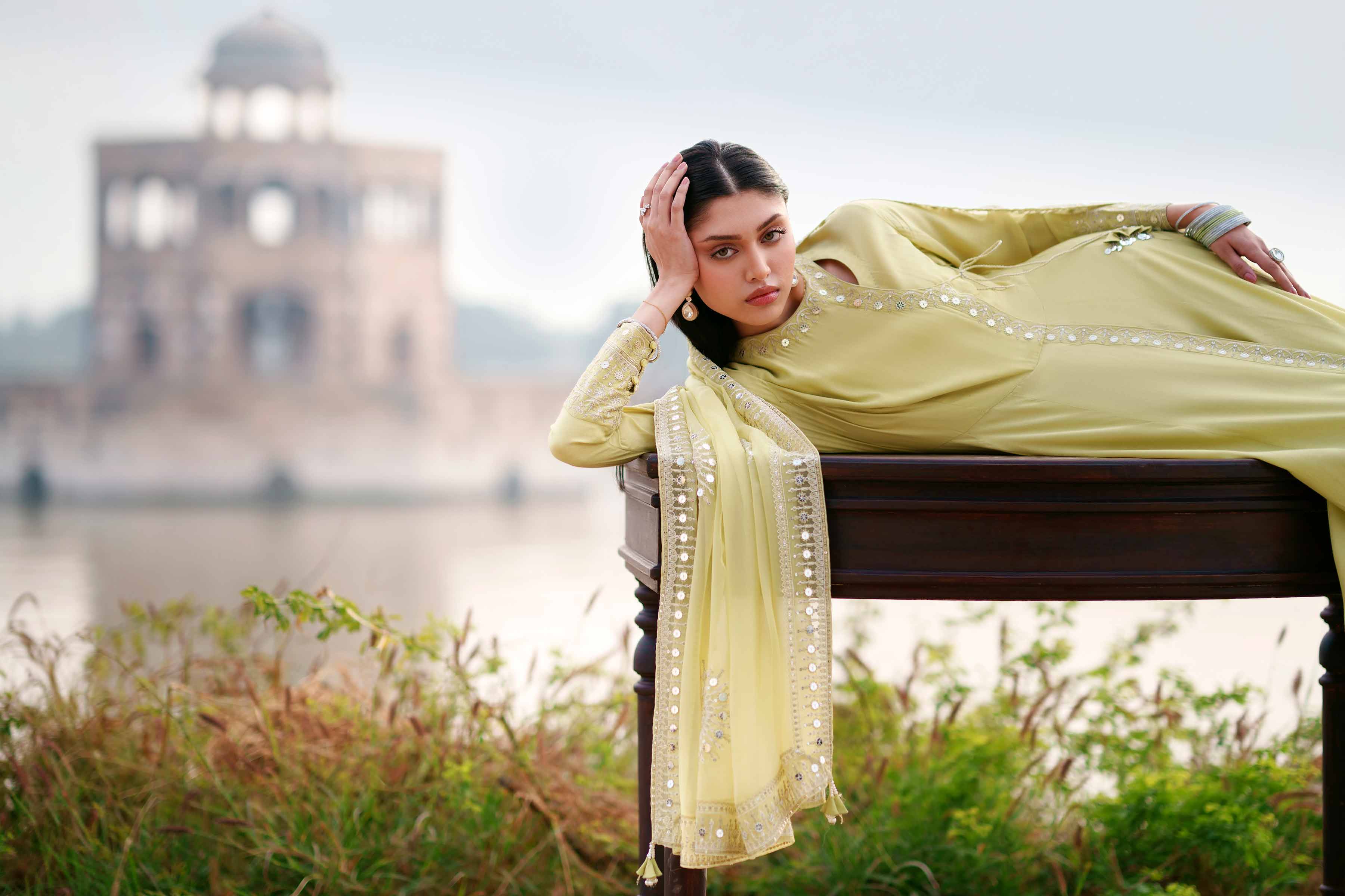 NishatUK - Green Embroidered Silk 2-piece ready to wear luxury Dress