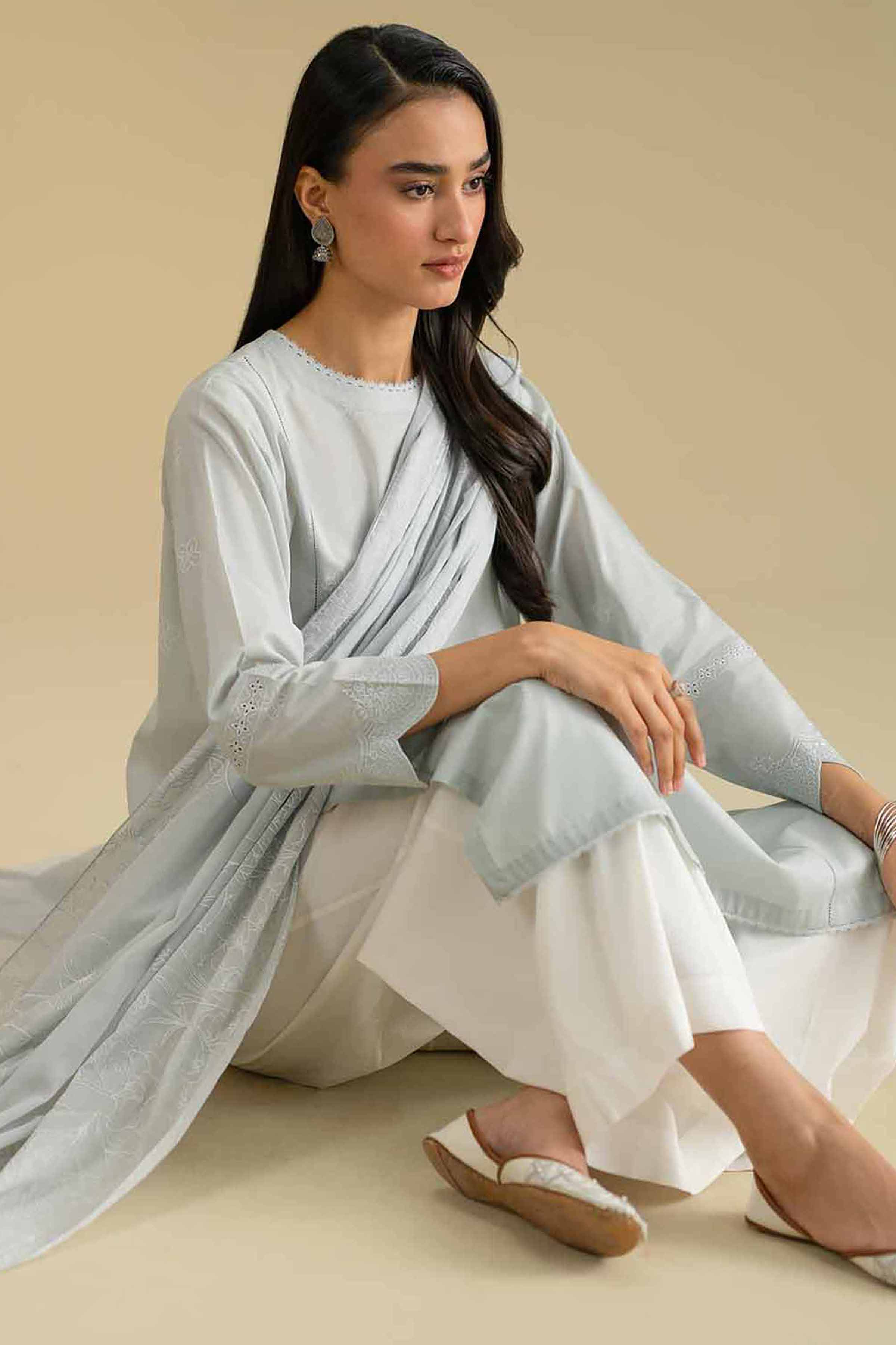 NishatUK - Blue Embroidered Lawn 2-piece ready to wear Dress