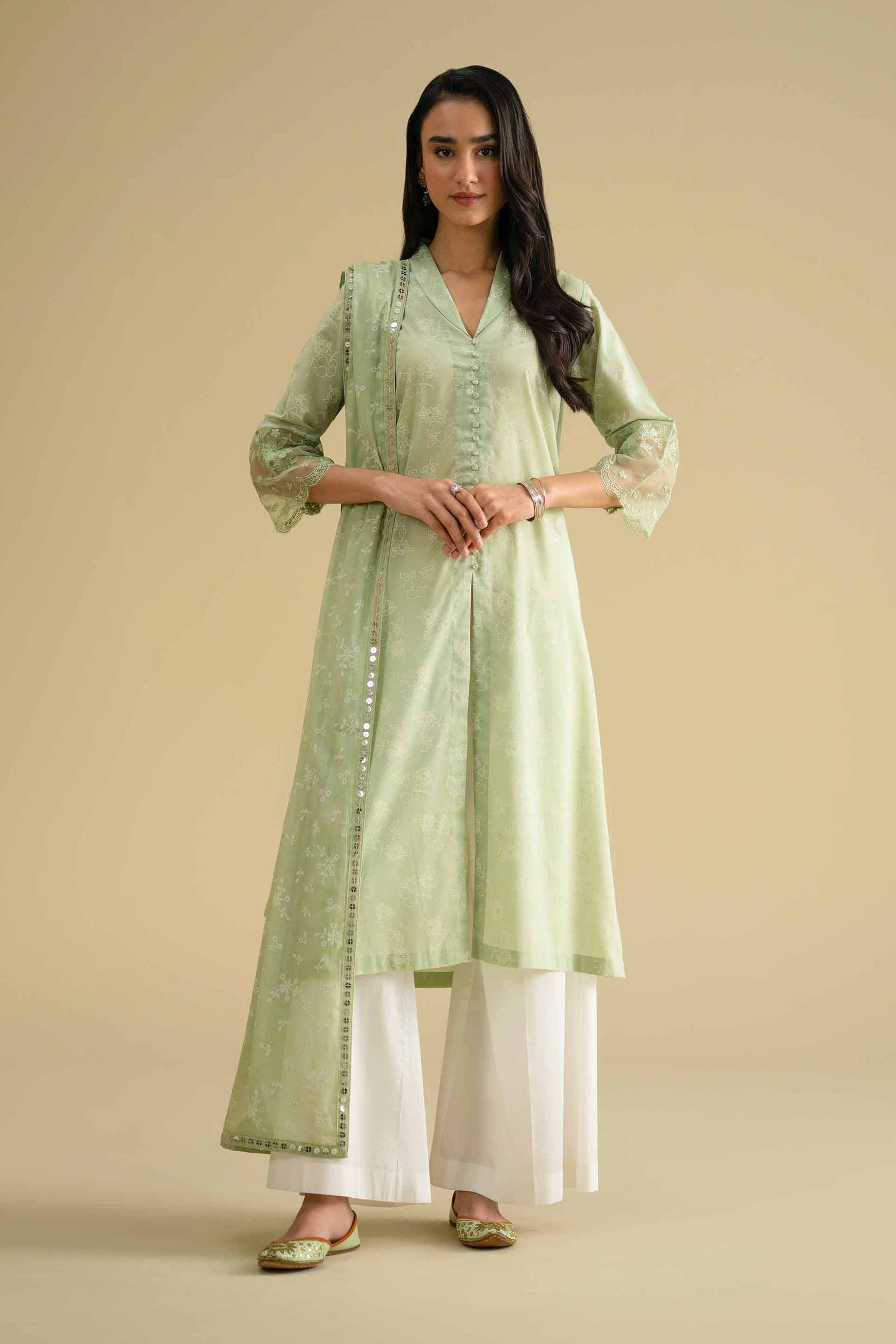 NishatUK - Green Embroidered Lawn 2-piece ready to wear Dress