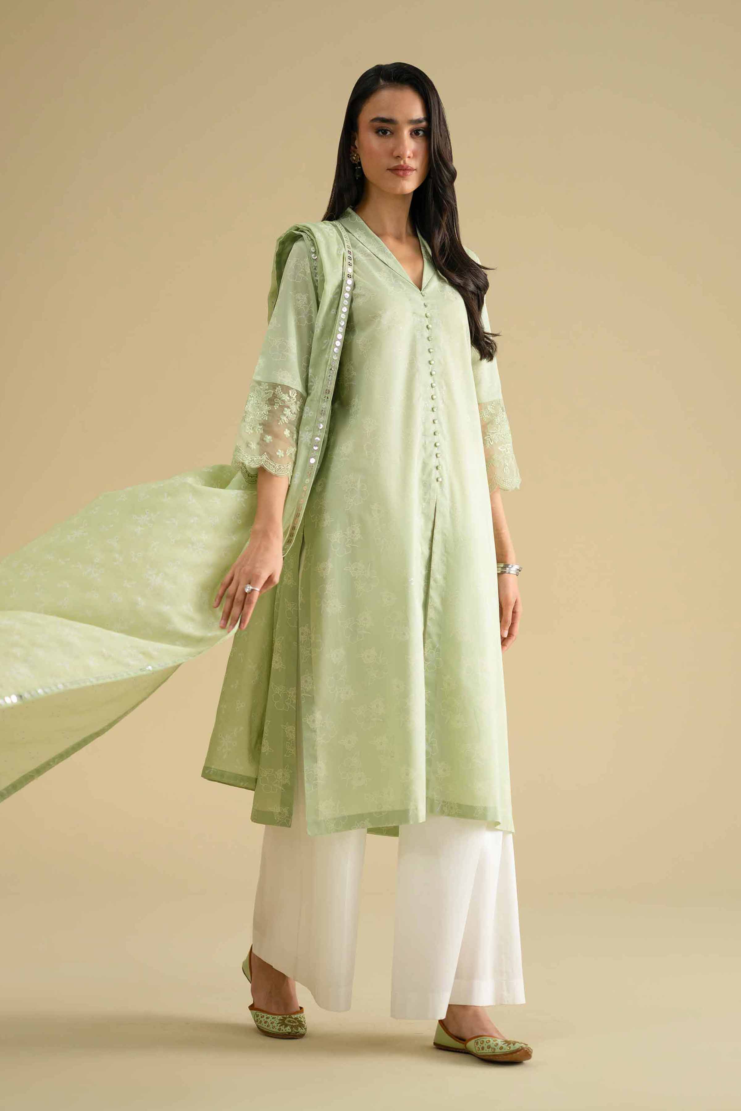 NishatUK - Green Embroidered Lawn 2-piece ready to wear Dress