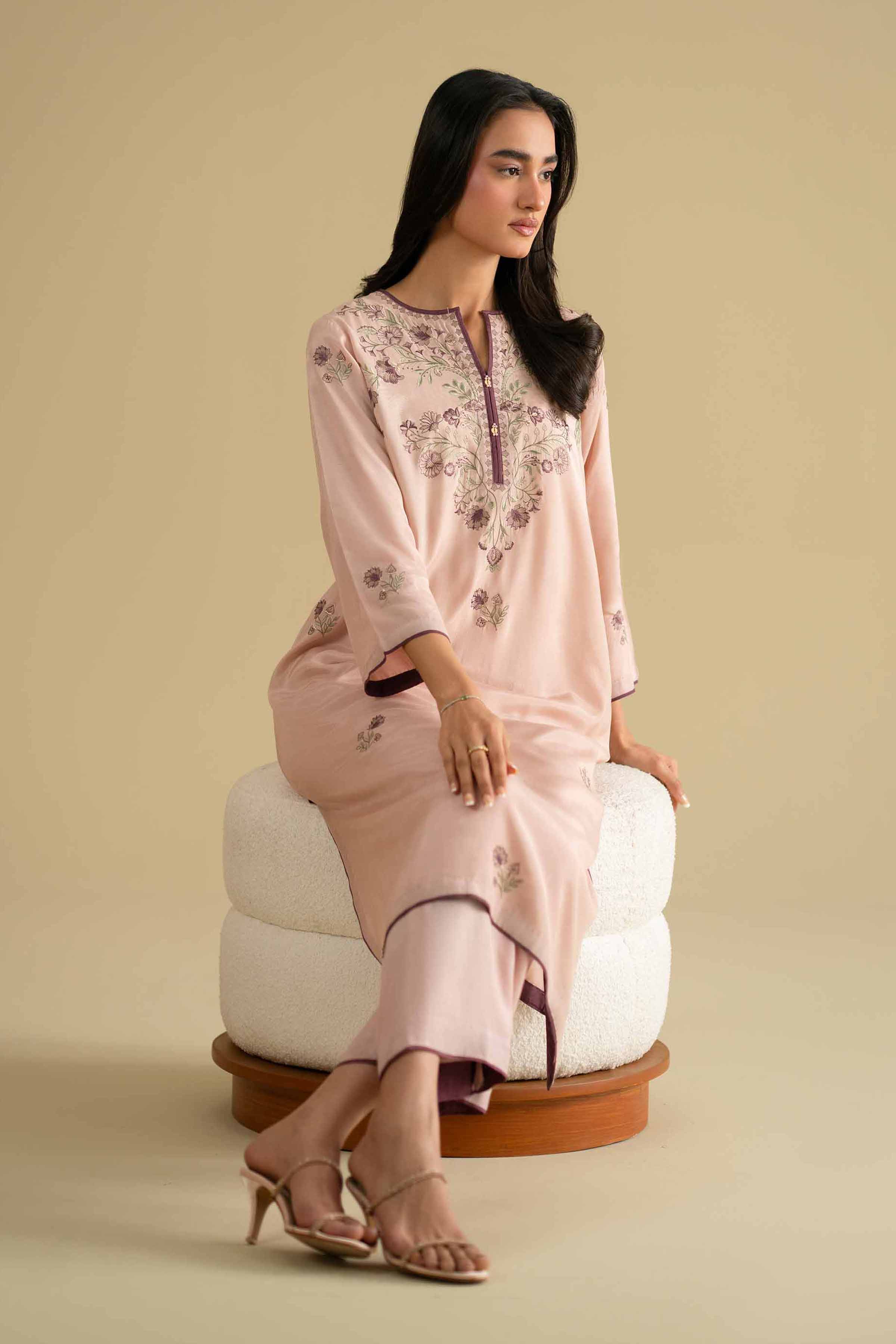 NishatUK - Pink Embroidered Silk 2-piece ready to wear luxury Dress