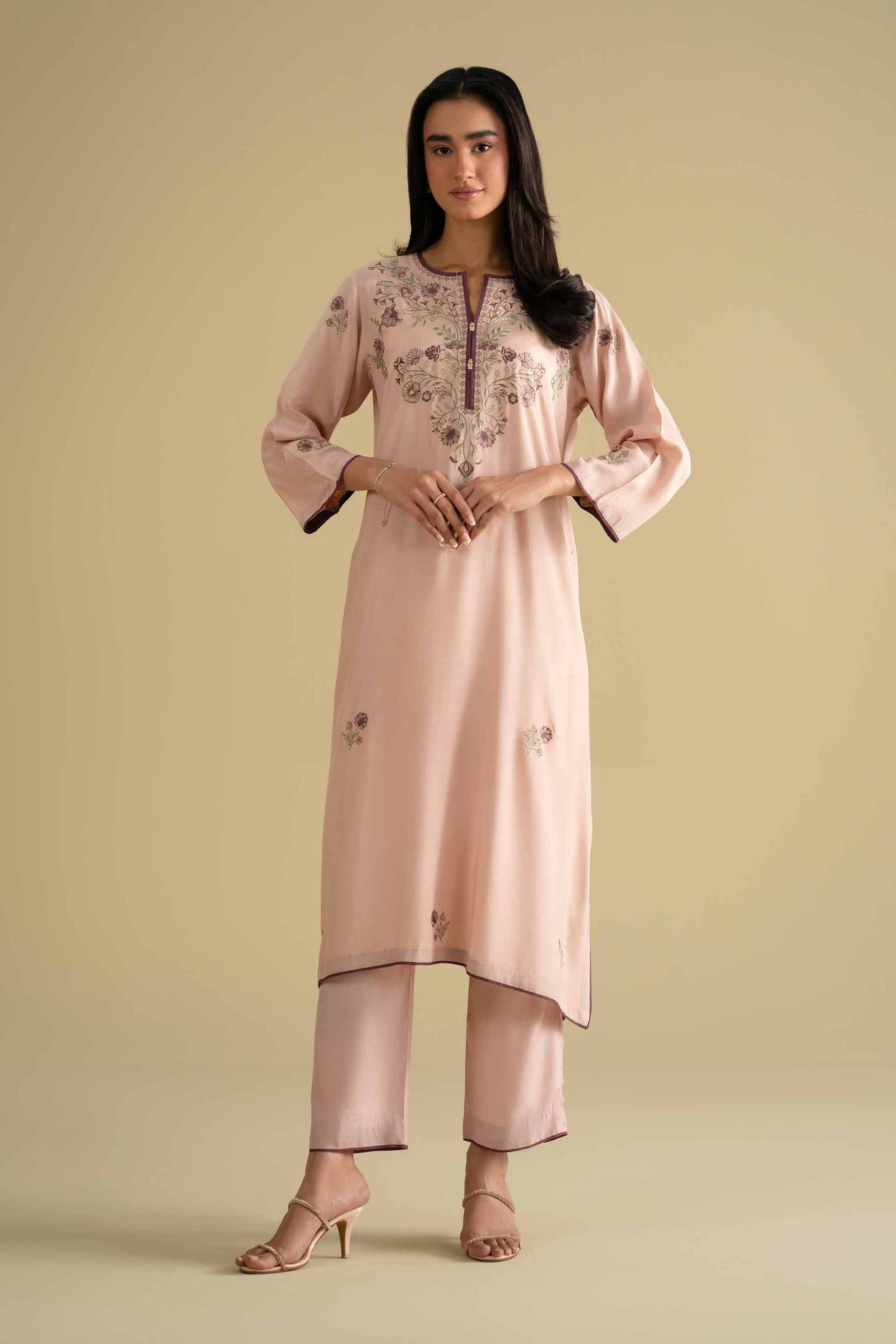 NishatUK - Pink Embroidered Silk 2-piece ready to wear luxury Dress
