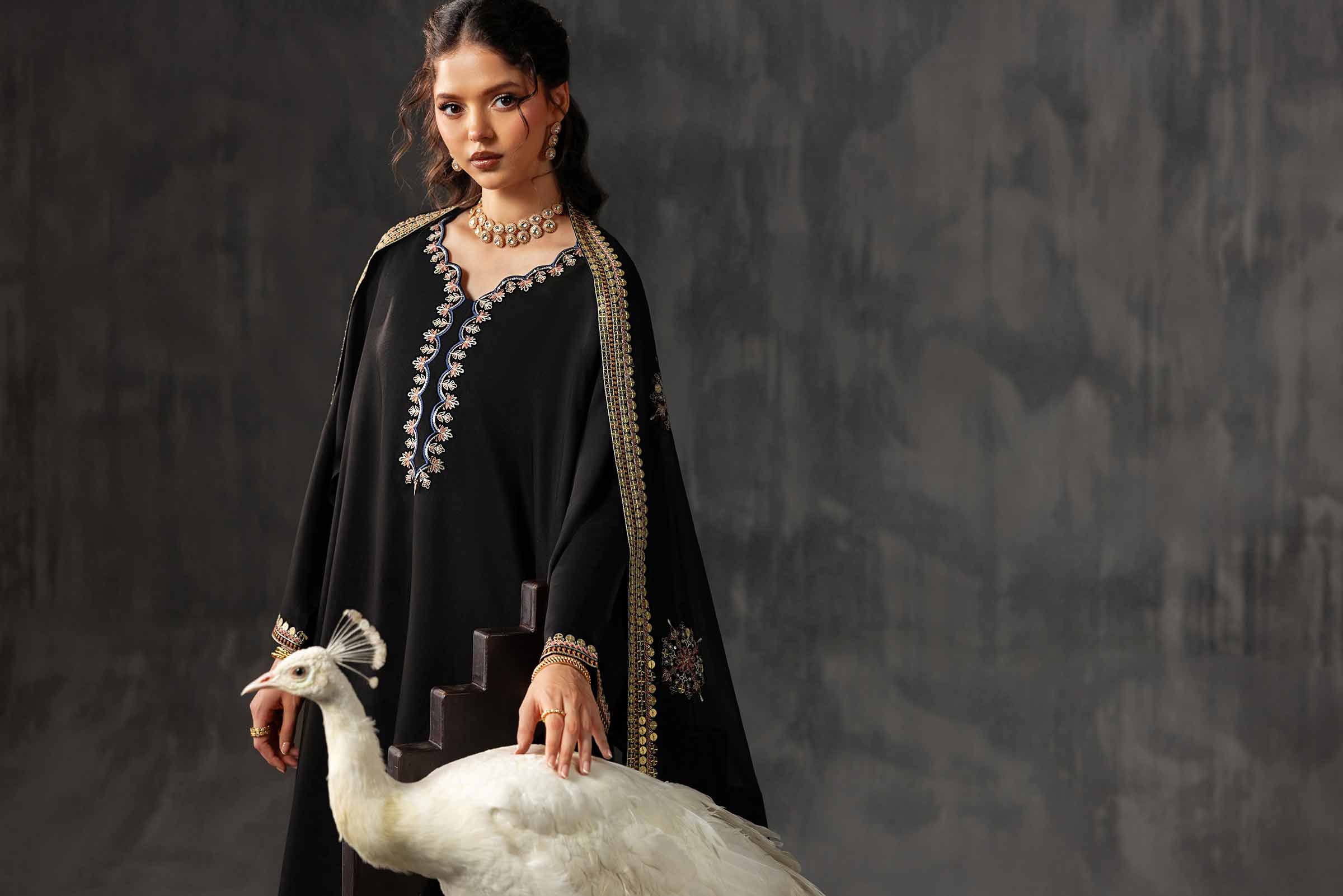 Nishat UK - Black Embroidered Silk 3 Pieces ready to wear Suit
