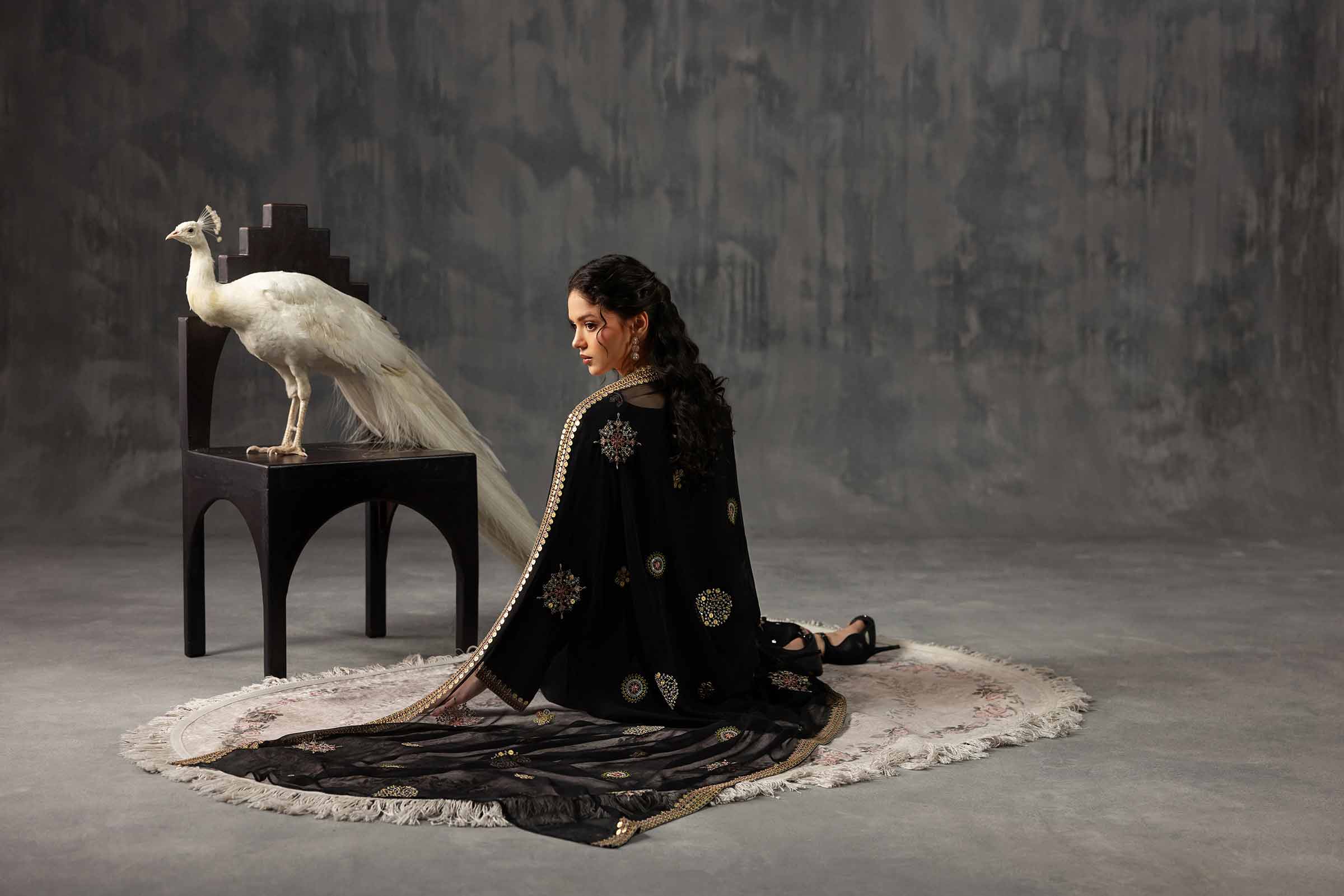 Nishat UK - Black Embroidered Silk 3 Pieces ready to wear Suit