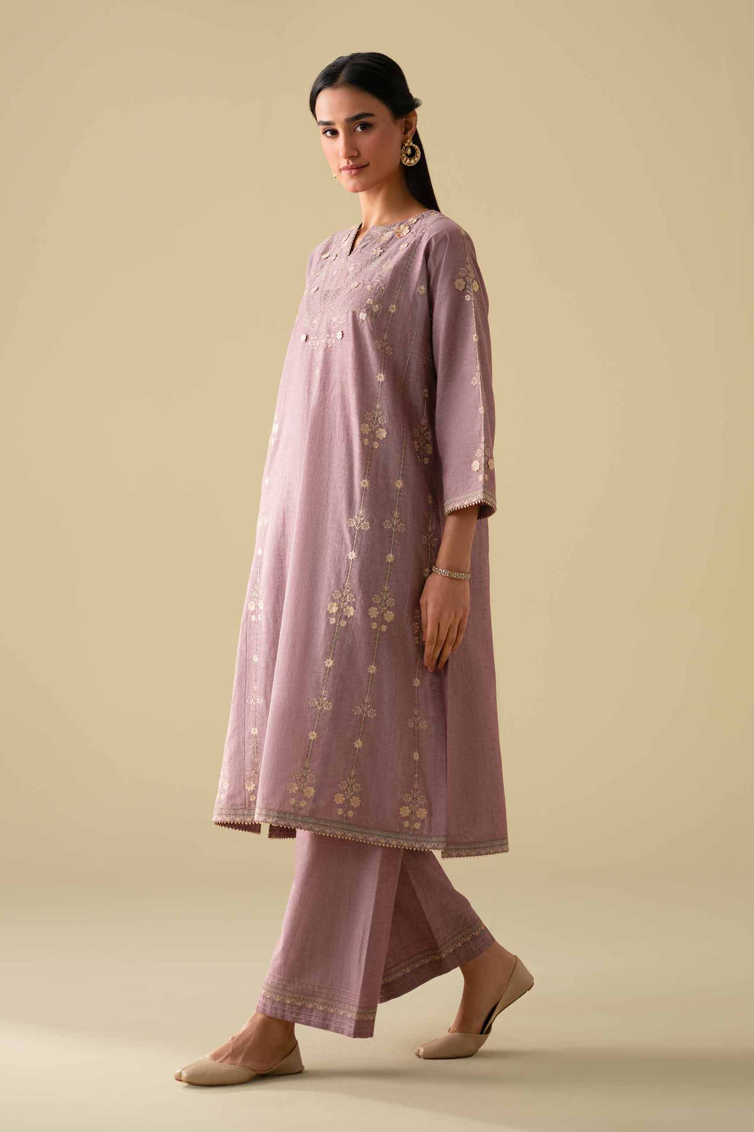 NishatUK - Purple Embroidered Yarn Dyed 2-piece ready to wear Dress