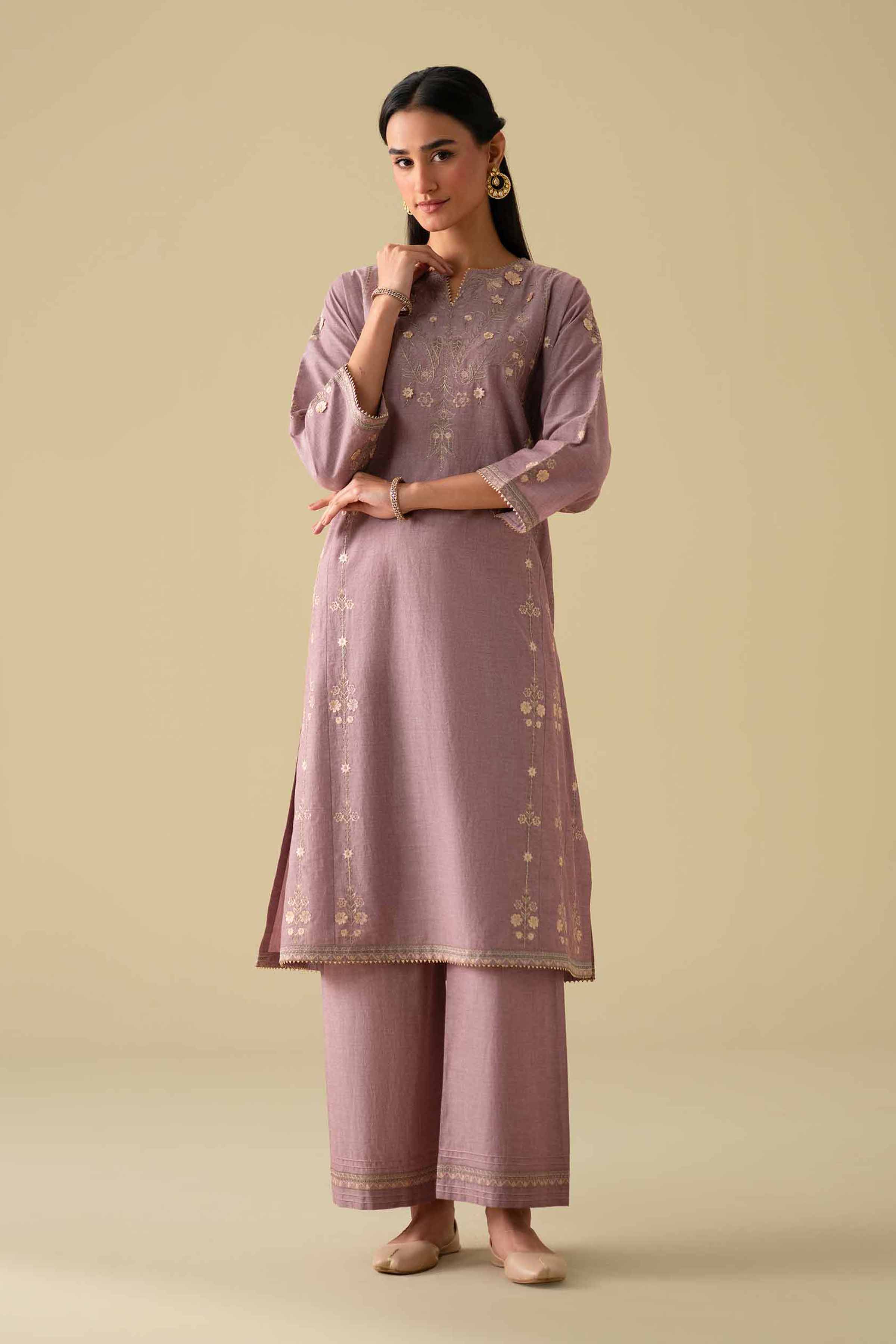 NishatUK - Purple Embroidered Yarn Dyed 2-piece ready to wear Dress