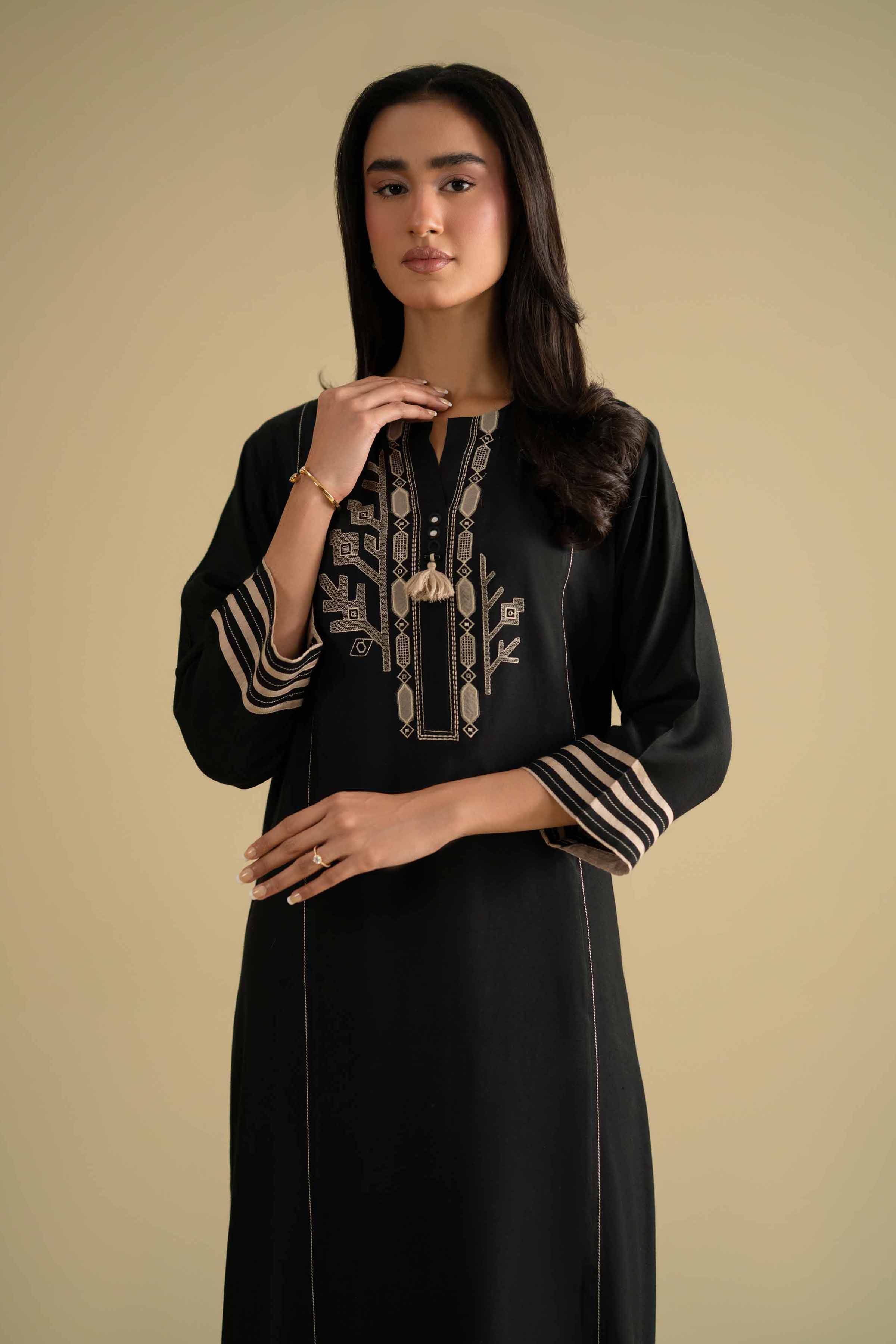 NishatUK - Black Embroidered Silk 2-piece ready to wear luxury Dress